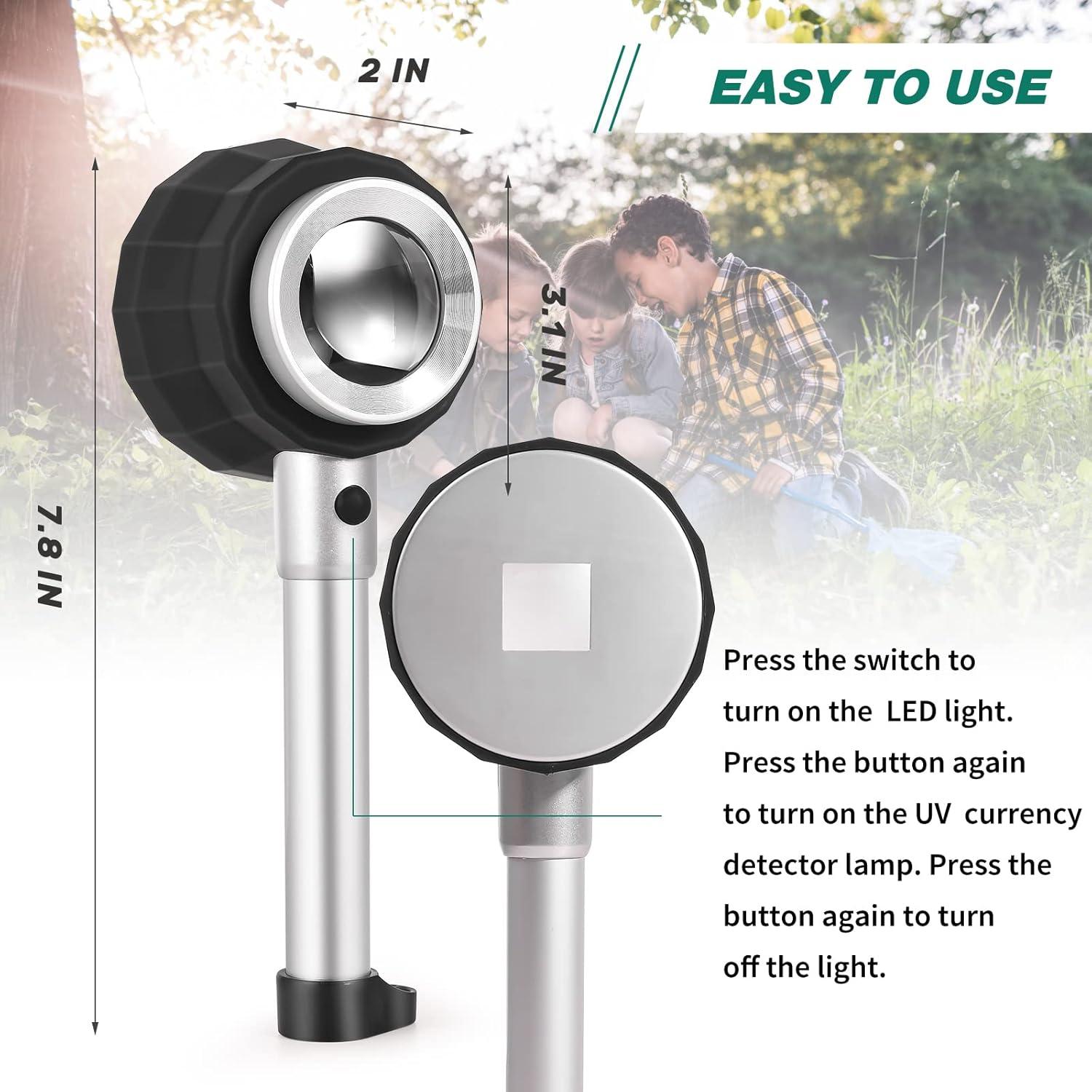 Lupa de Mano 30X Amoper con 6 Luces LED Recargable USB