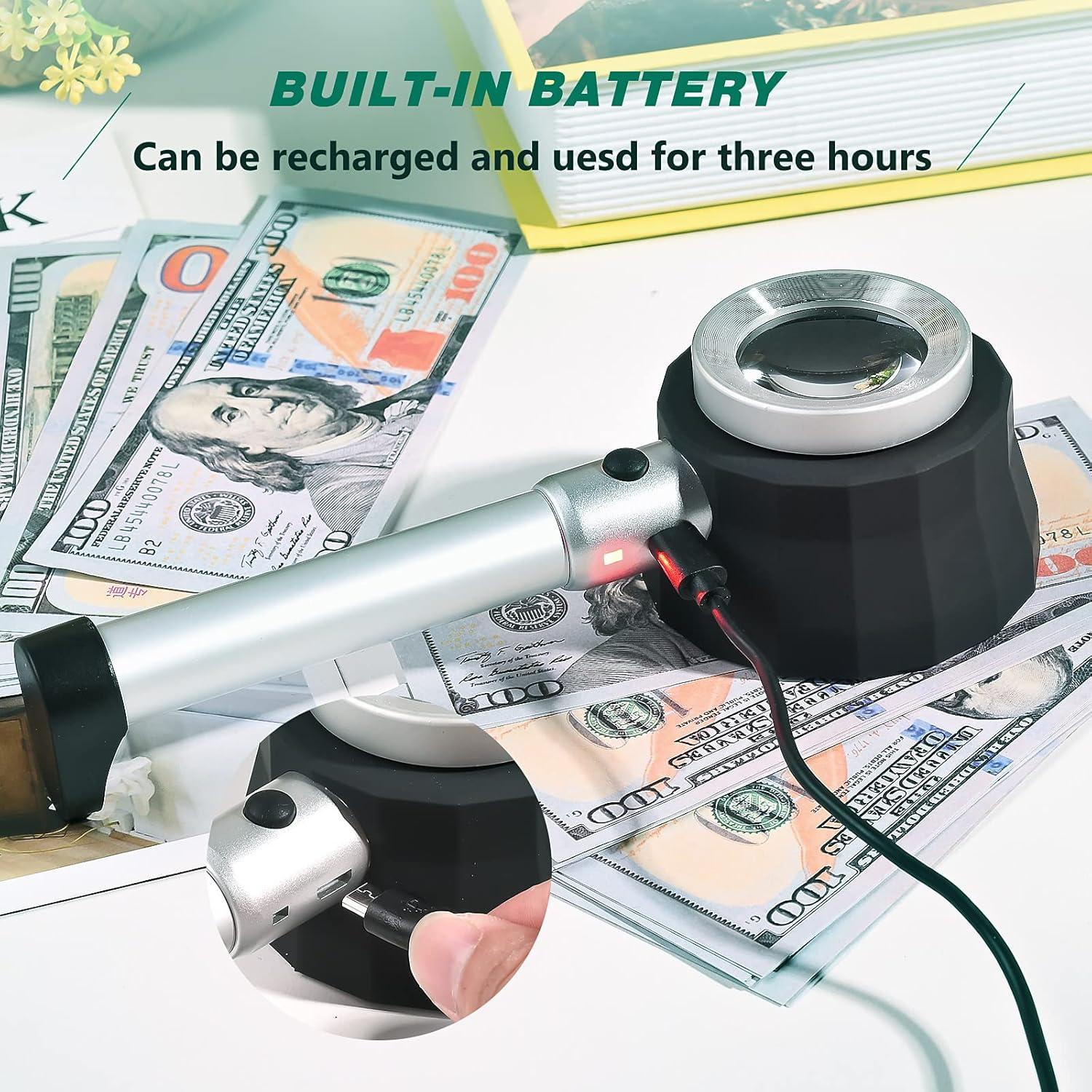 Lupa de Mano 30X Amoper con 6 Luces LED Recargable USB