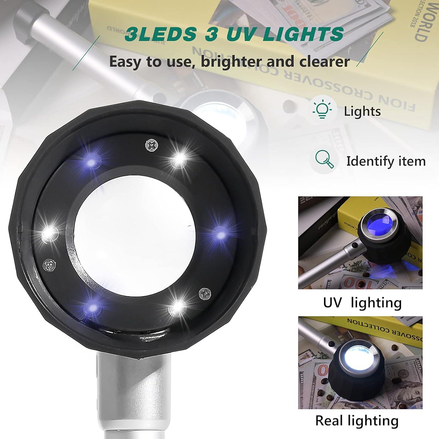 Lupa de Mano 30X Amoper con 6 Luces LED Recargable USB