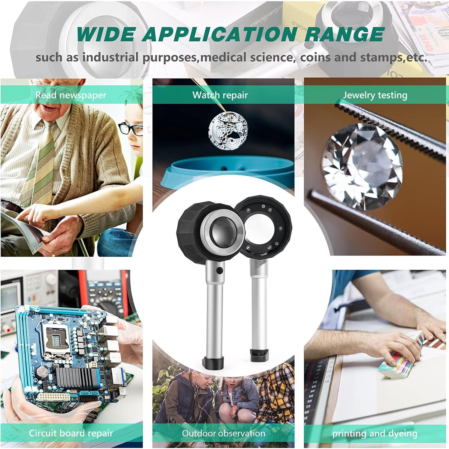 Lupa de Mano 30X Amoper con 6 Luces LED Recargable USB