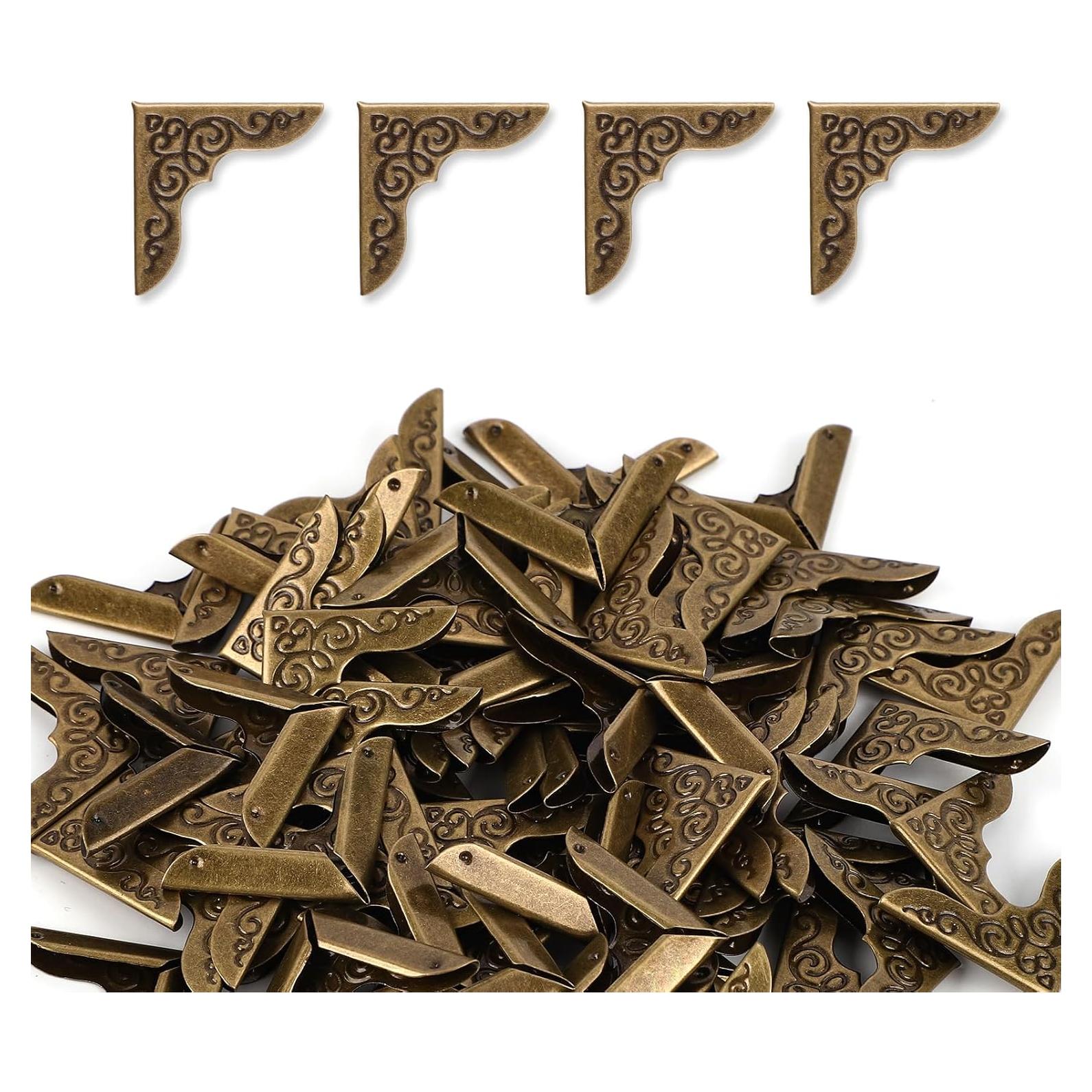 80 Protectores de Esquinas de Metal Vintage Dorado para Libros