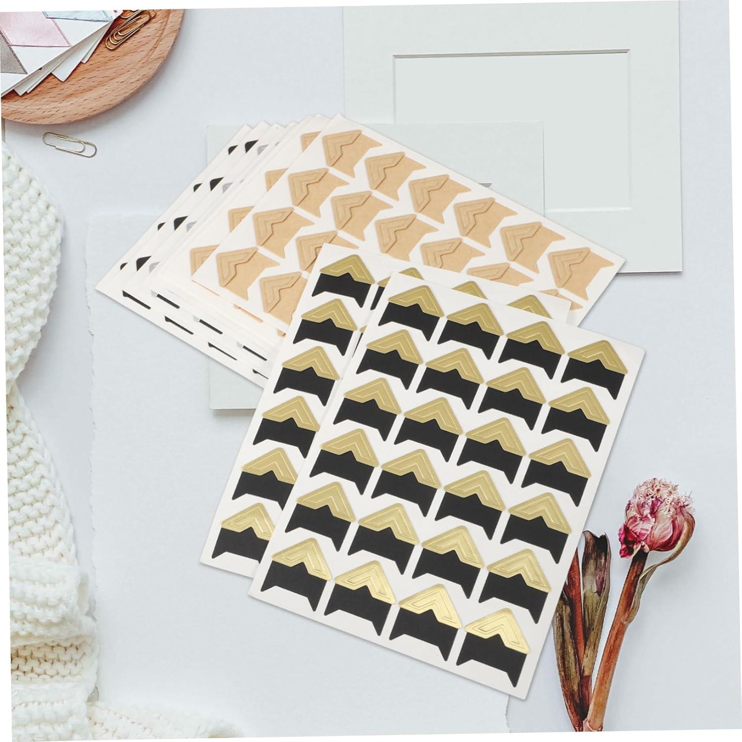 Esquinas de Foto Autoadhesivas VILLFUL 10 Hojas Negro Dorado
