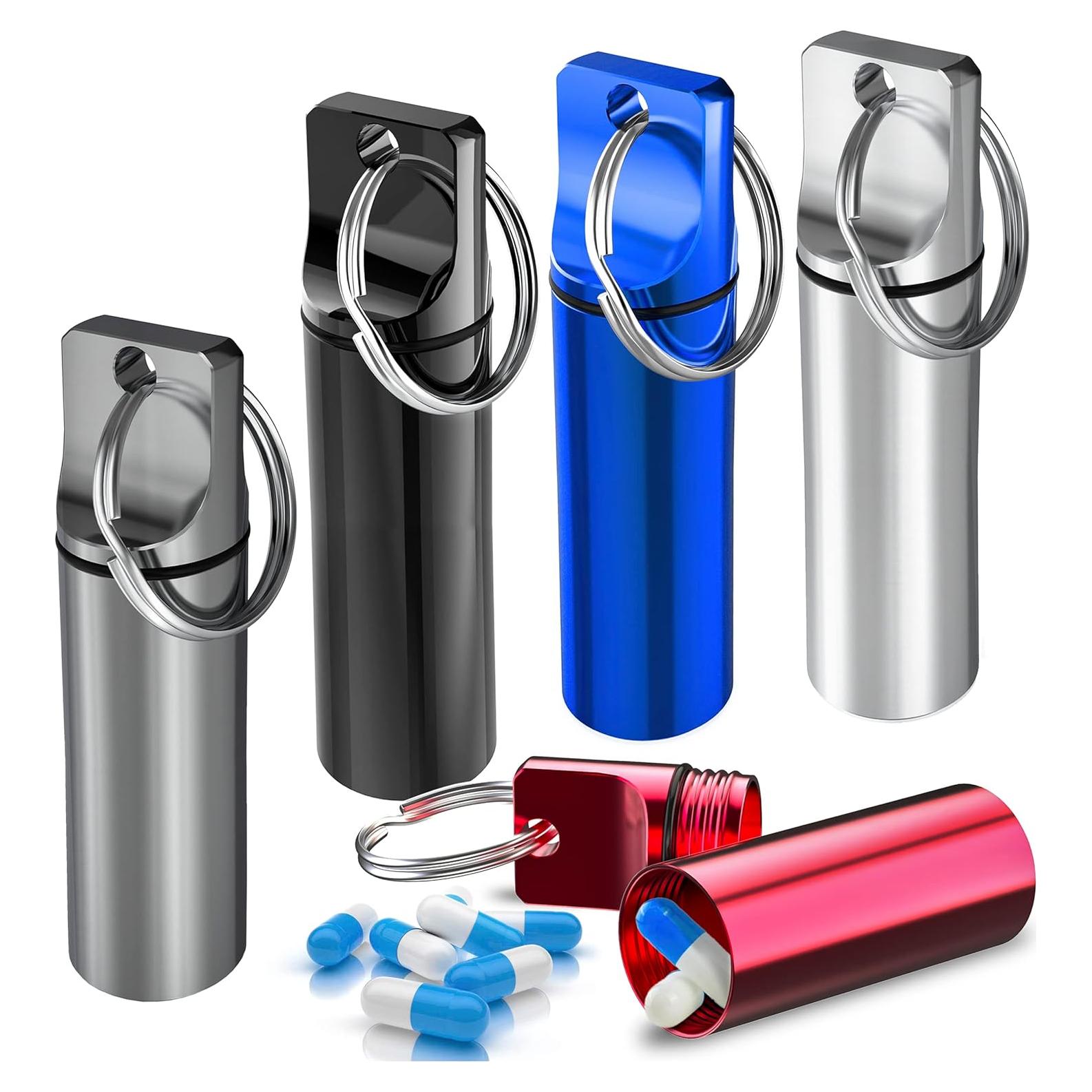 Portapíldoras de Llavero EZLAD - Paquete de 5, Aluminio a Prueba de Agua