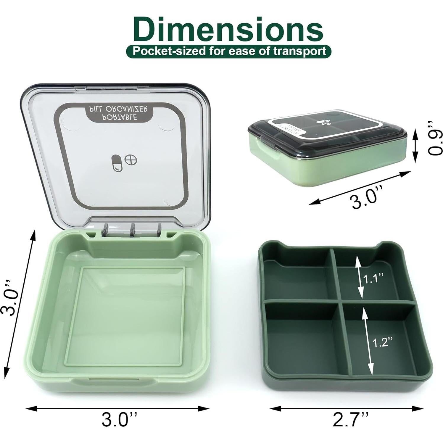 Caja de Pastillas Quacc Verde Organizador Portátil 4 Compartimentos