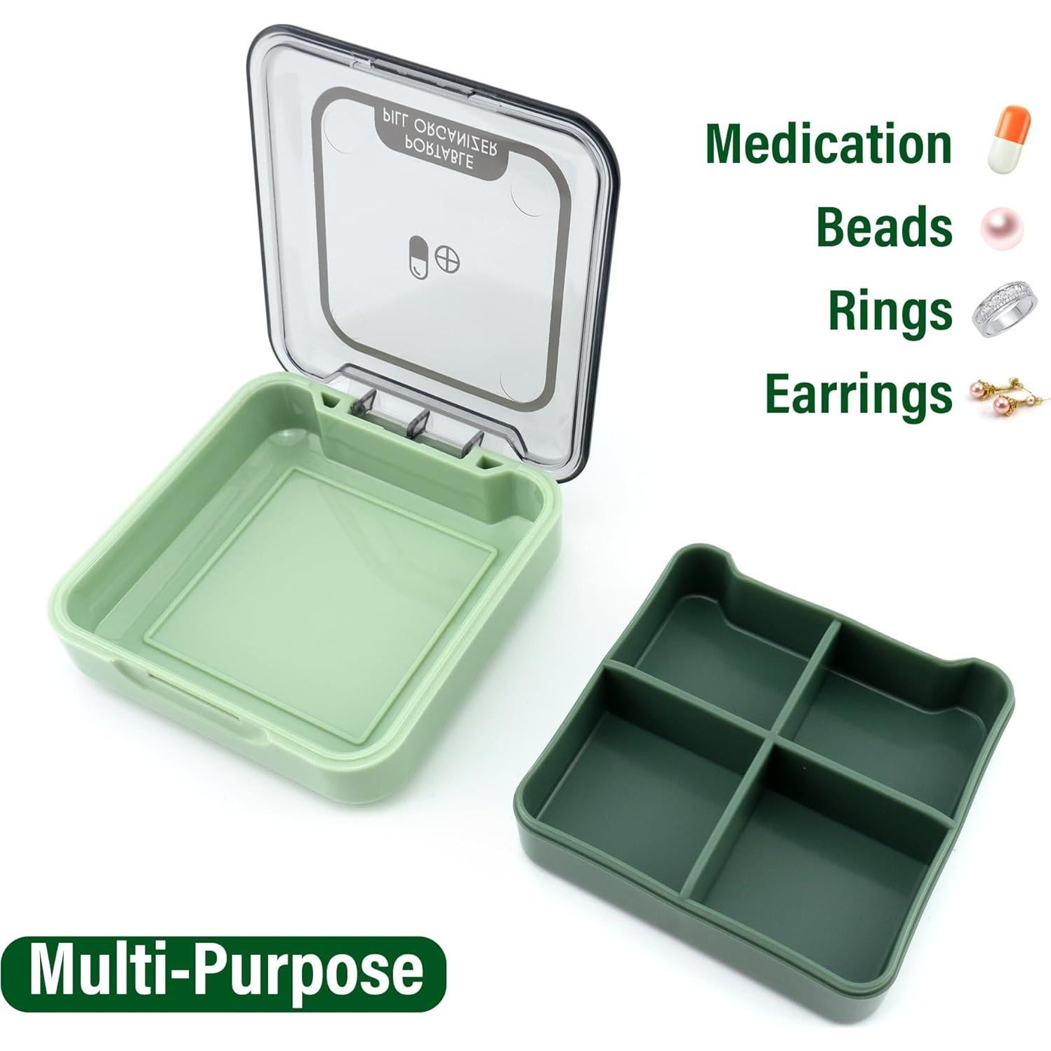 Caja de Pastillas Quacc Verde Organizador Portátil 4 Compartimentos