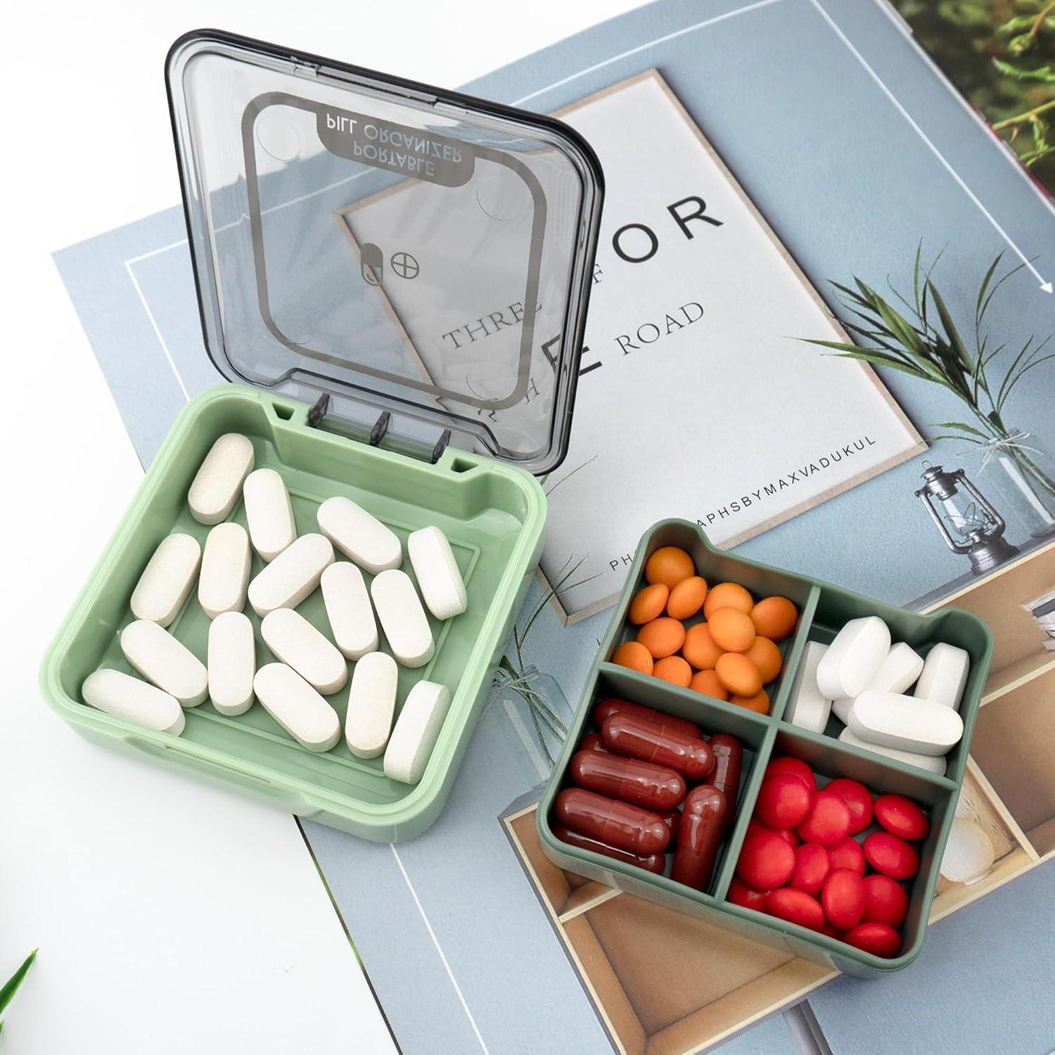 Caja de Pastillas Quacc Verde Organizador Portátil 4 Compartimentos