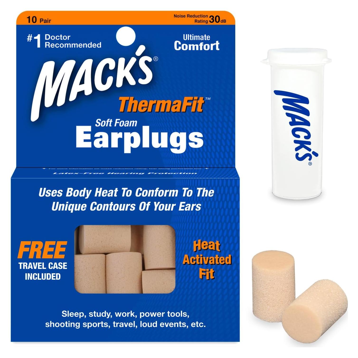 Tapones para oídos Mack's ThermaFit - 10 pares con estuche