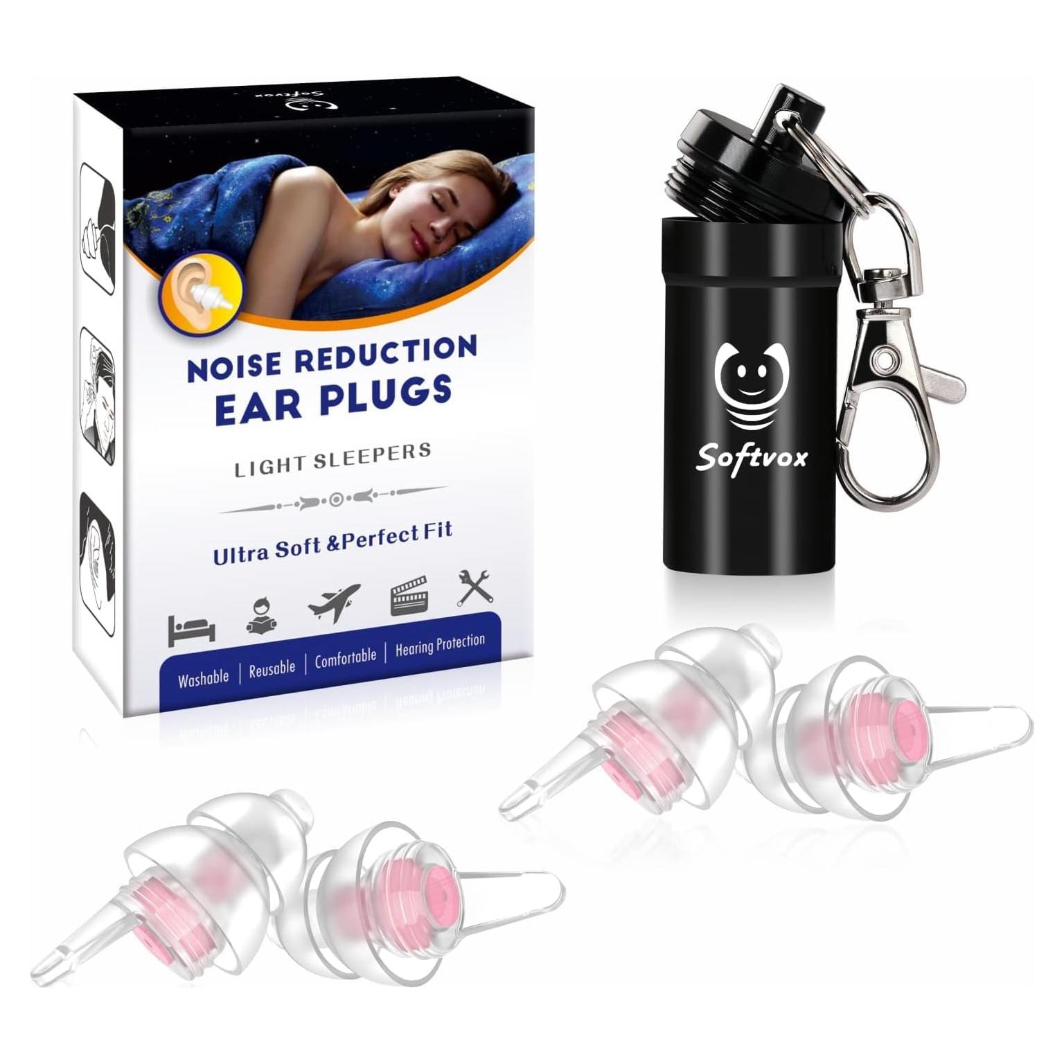 Tapones para oídos Softvox Rosa Claro, 2 Pares Reutilizables 31dB