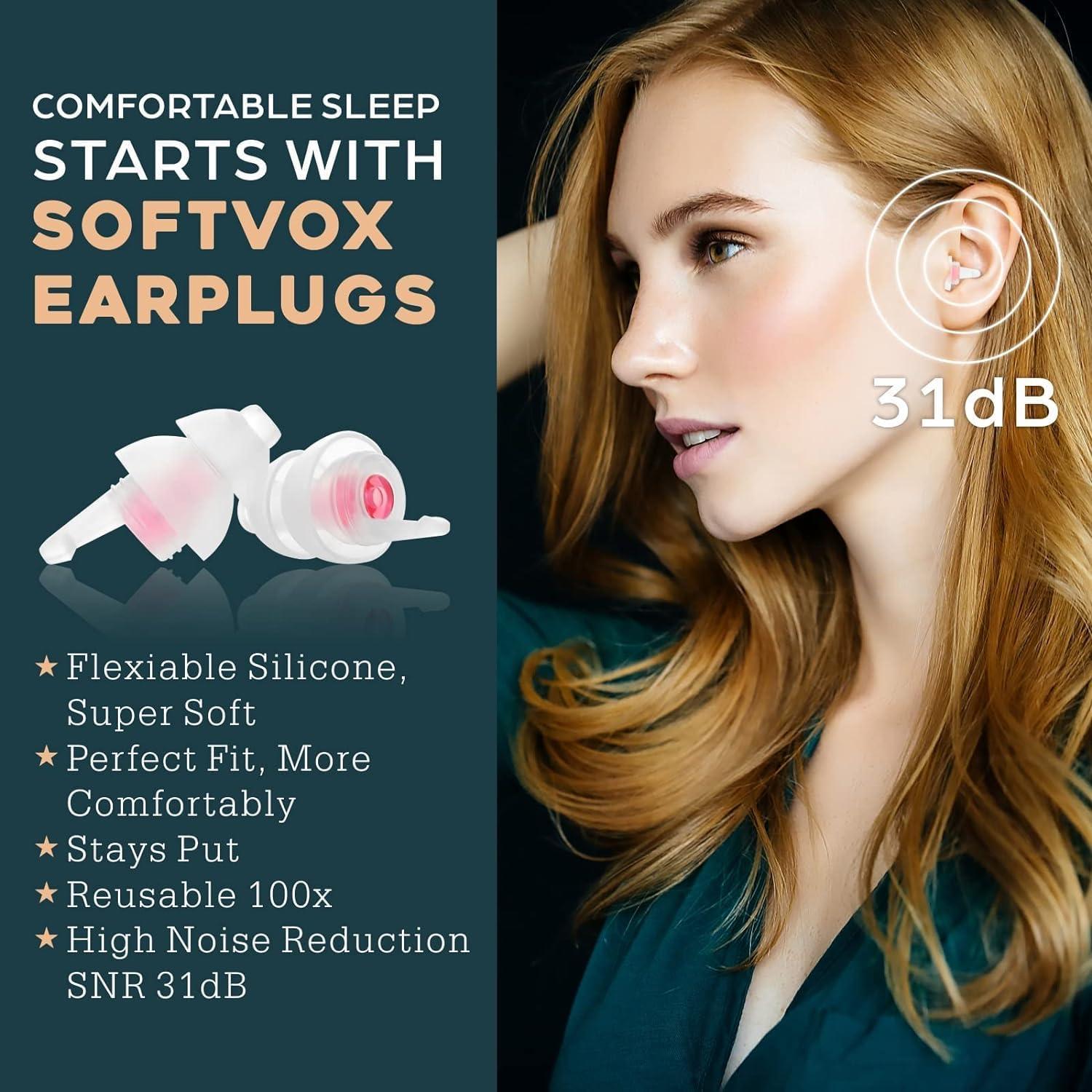 Tapones para oídos Softvox Rosa Claro, 2 Pares Reutilizables 31dB