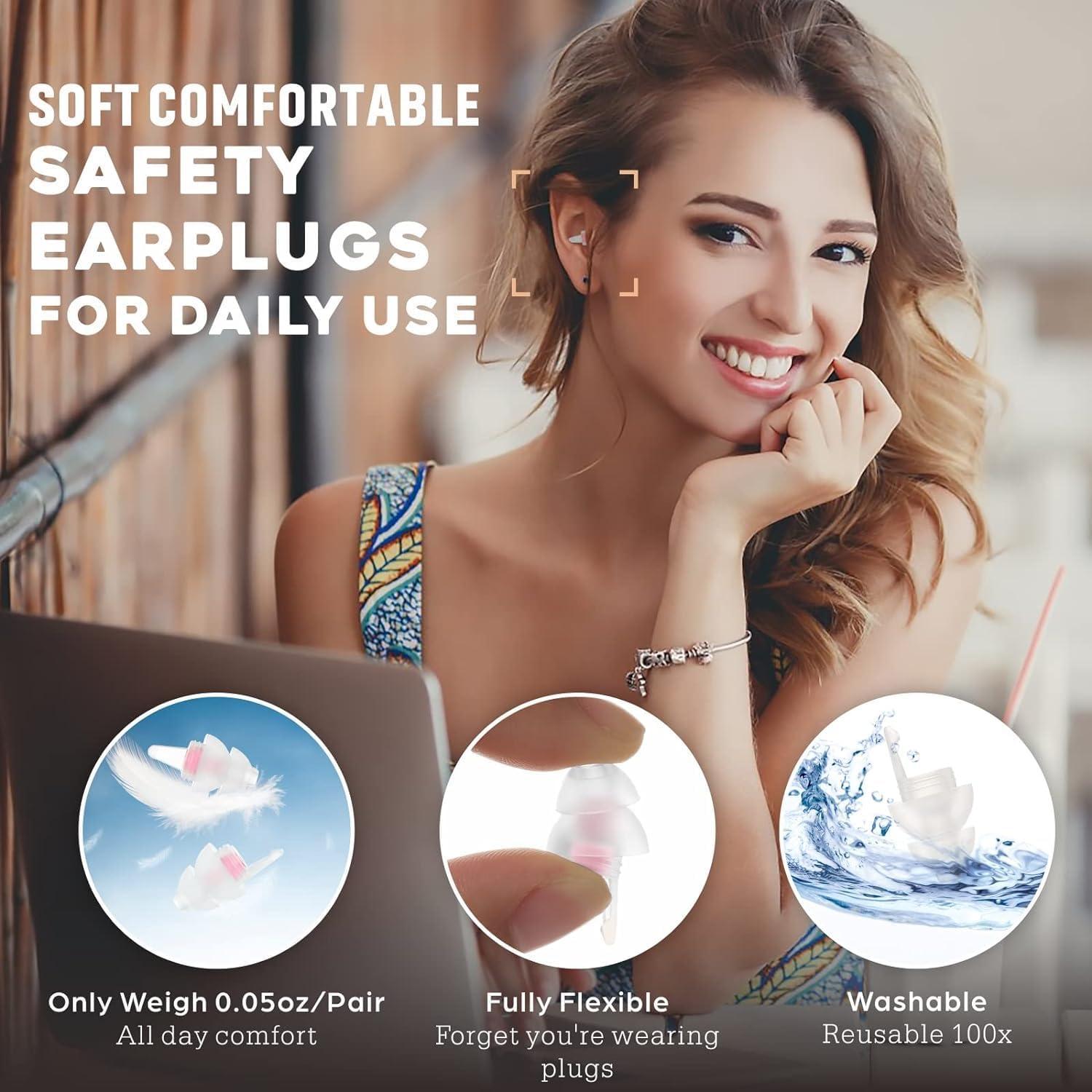 Tapones para oídos Softvox Rosa Claro, 2 Pares Reutilizables 31dB