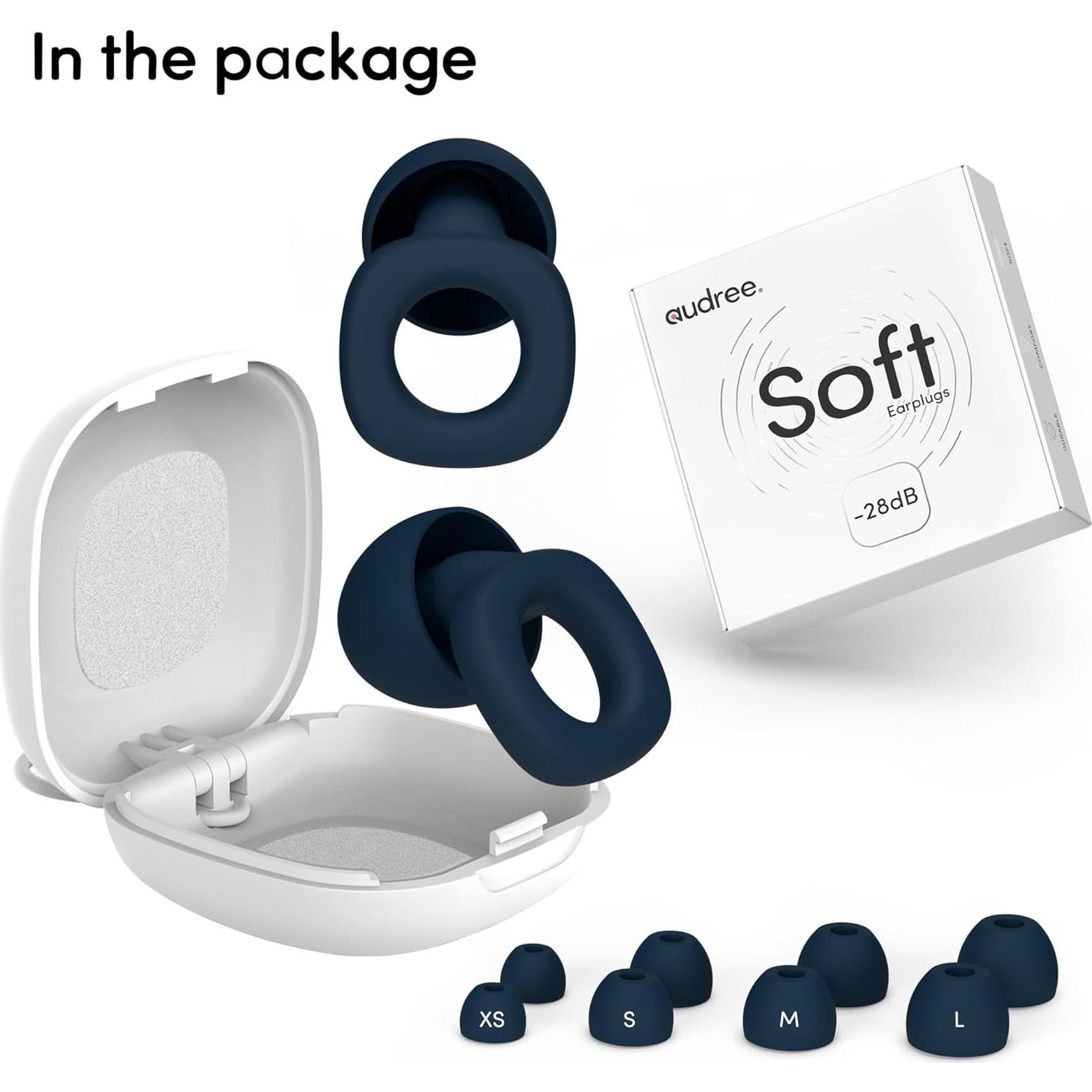 Tapones de Oído Audree Soft Azul, Reutilizables, 28dB Reducción