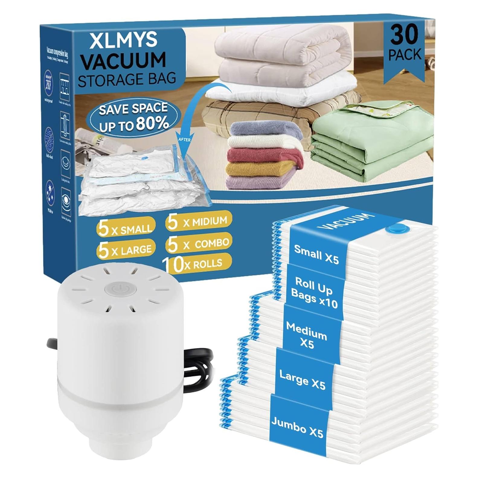 30 Bolsas de Almacenamiento al Vacío XLMYS con Bomba Eléctrica
