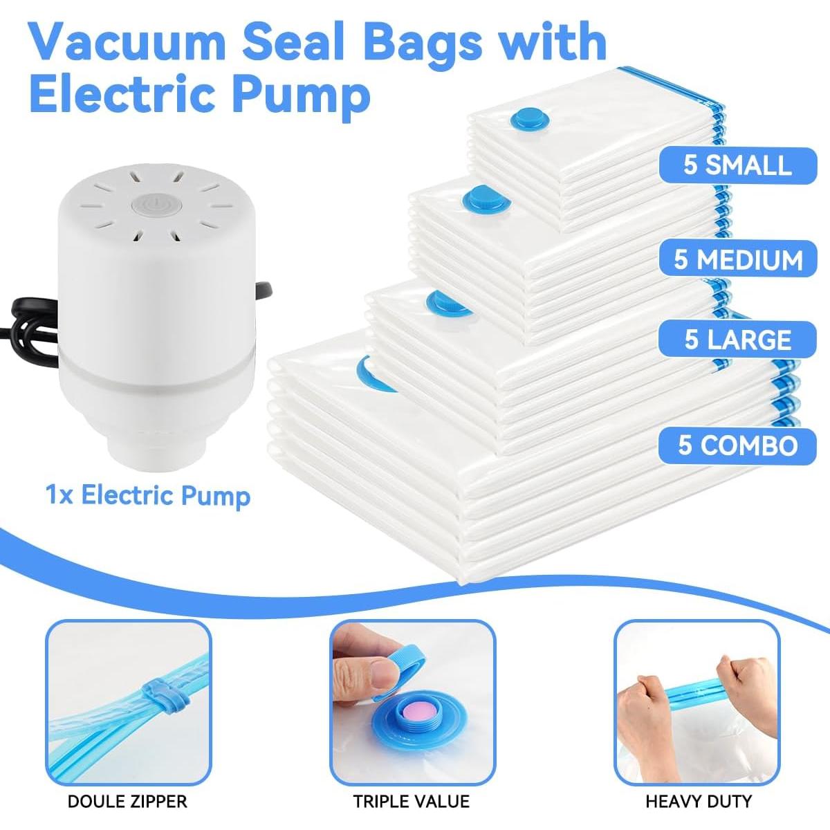 30 Bolsas de Almacenamiento al Vacío XLMYS con Bomba Eléctrica