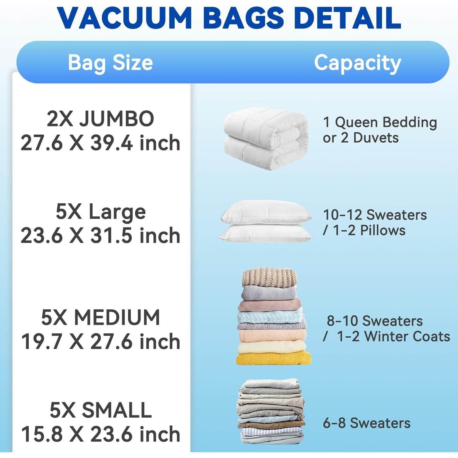 30 Bolsas de Almacenamiento al Vacío XLMYS con Bomba Eléctrica