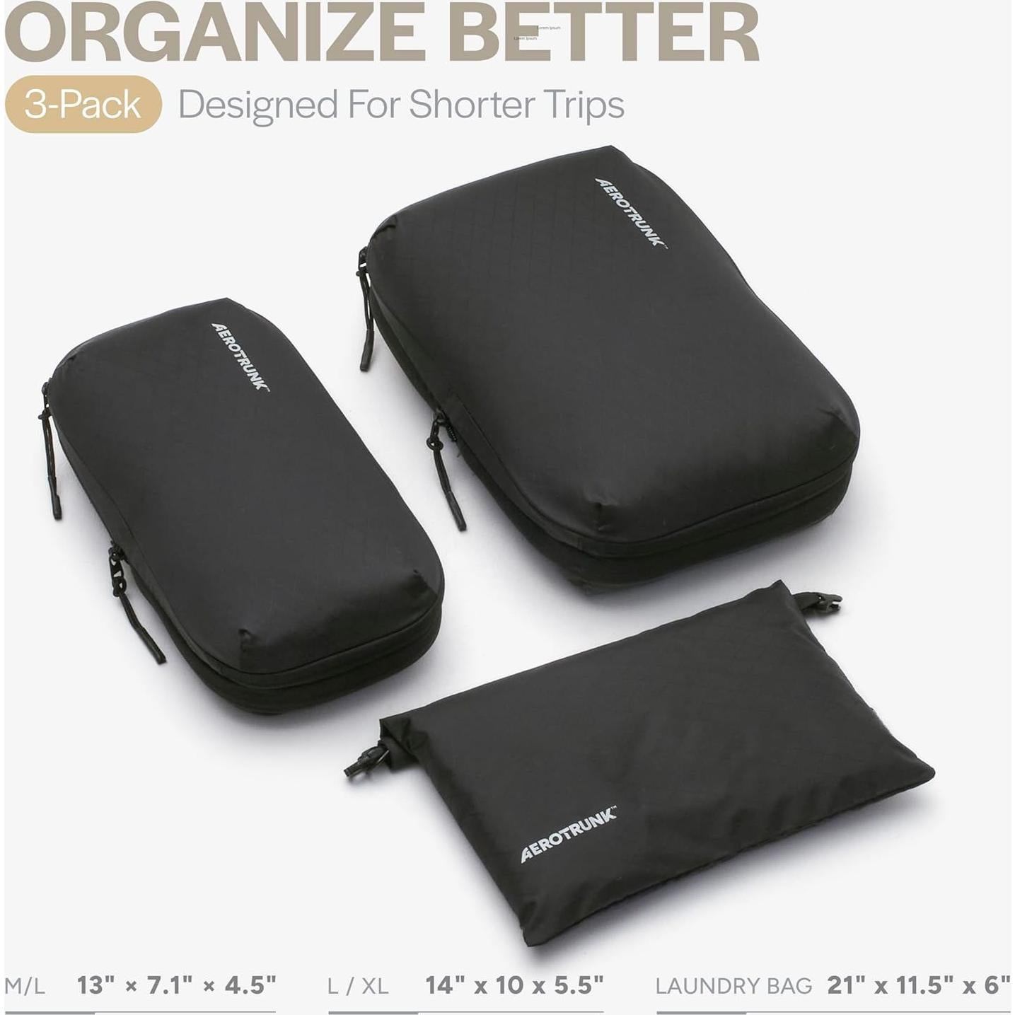 Cubos de Compresión Ultraligeros Aerotrunk 3-Pack Negro