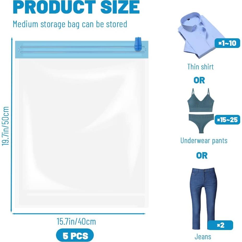 5 Bolsas de Almacenamiento al Vacío Yitexin 50x40cm Transparente