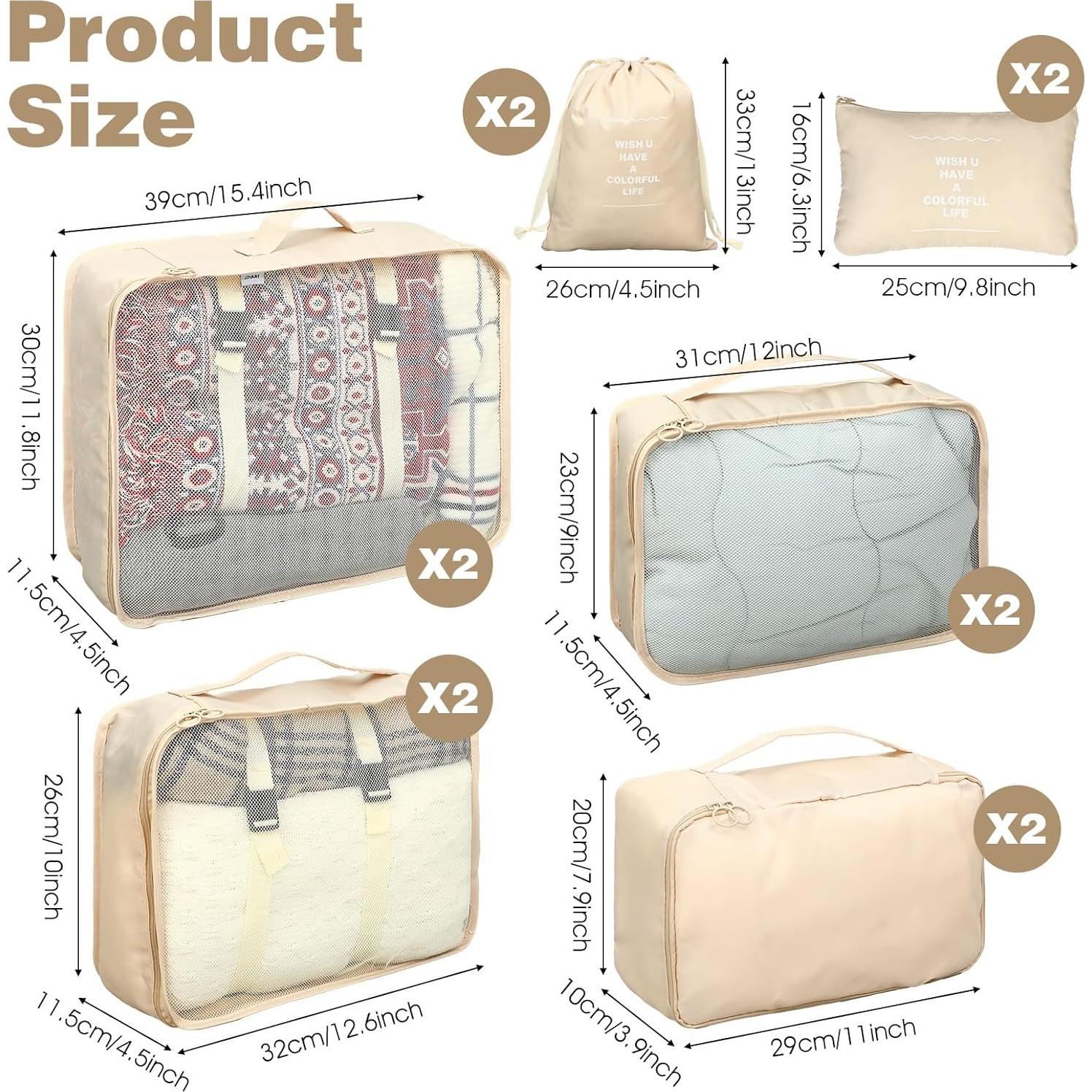 12 Cubos de Empaque Kifmurase Premium para Viaje 39x30 cm