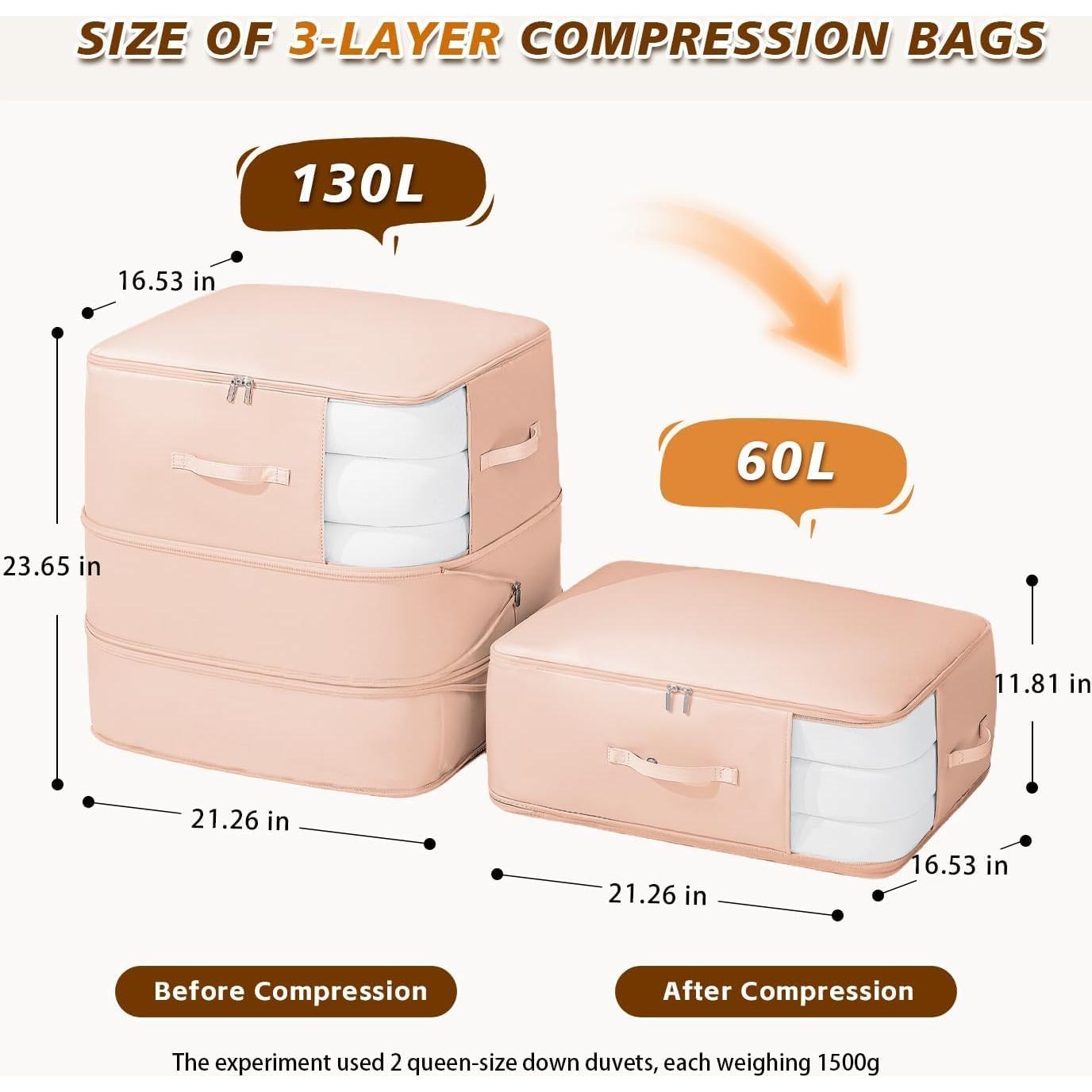 Bolsa de Almacenamiento de Edredón Compresión Automática 135L - oddmmo - 2 Paquete 60x54x42cm