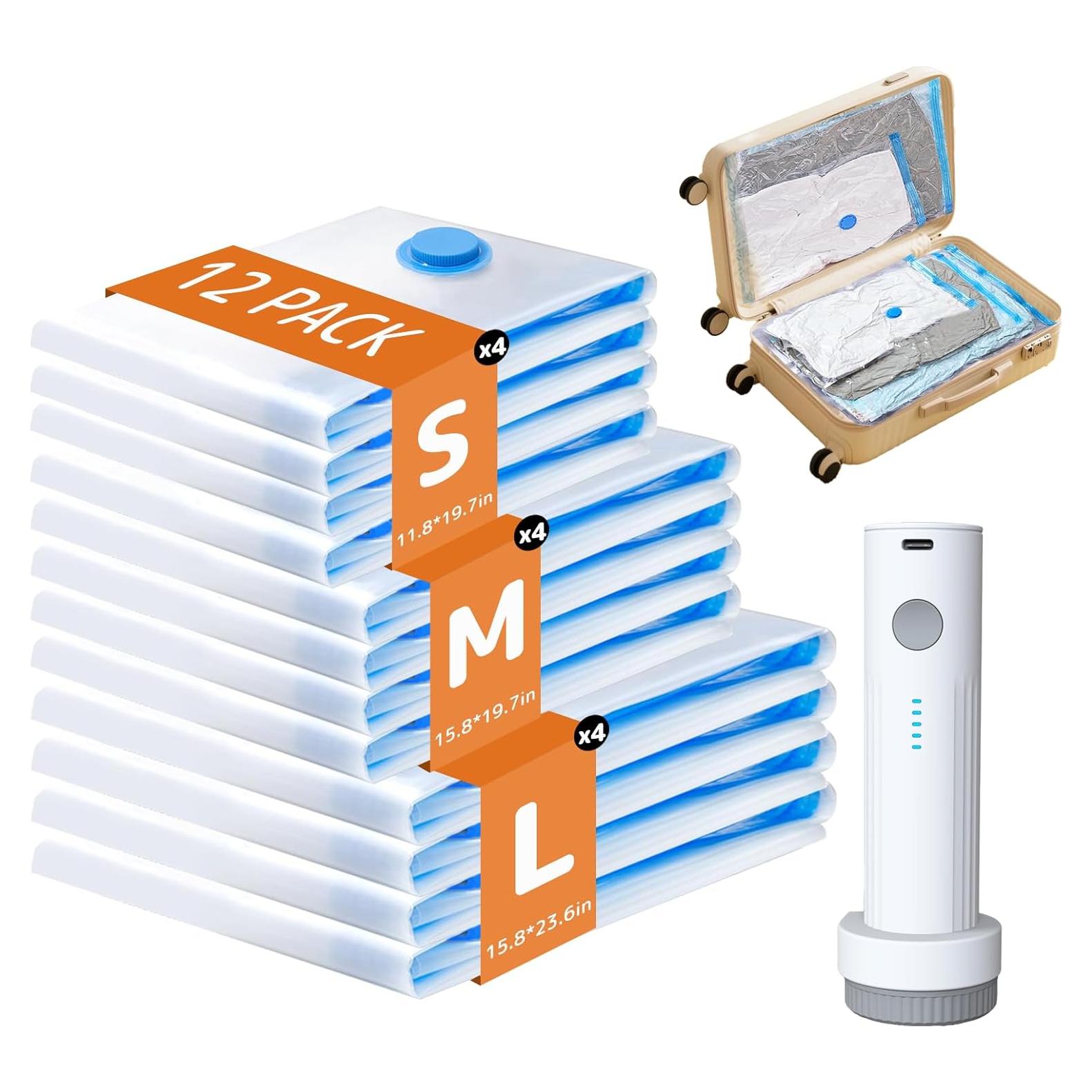 Paquete de 12 Bolsas de Vacío QIJIAYI con Bomba Recargable