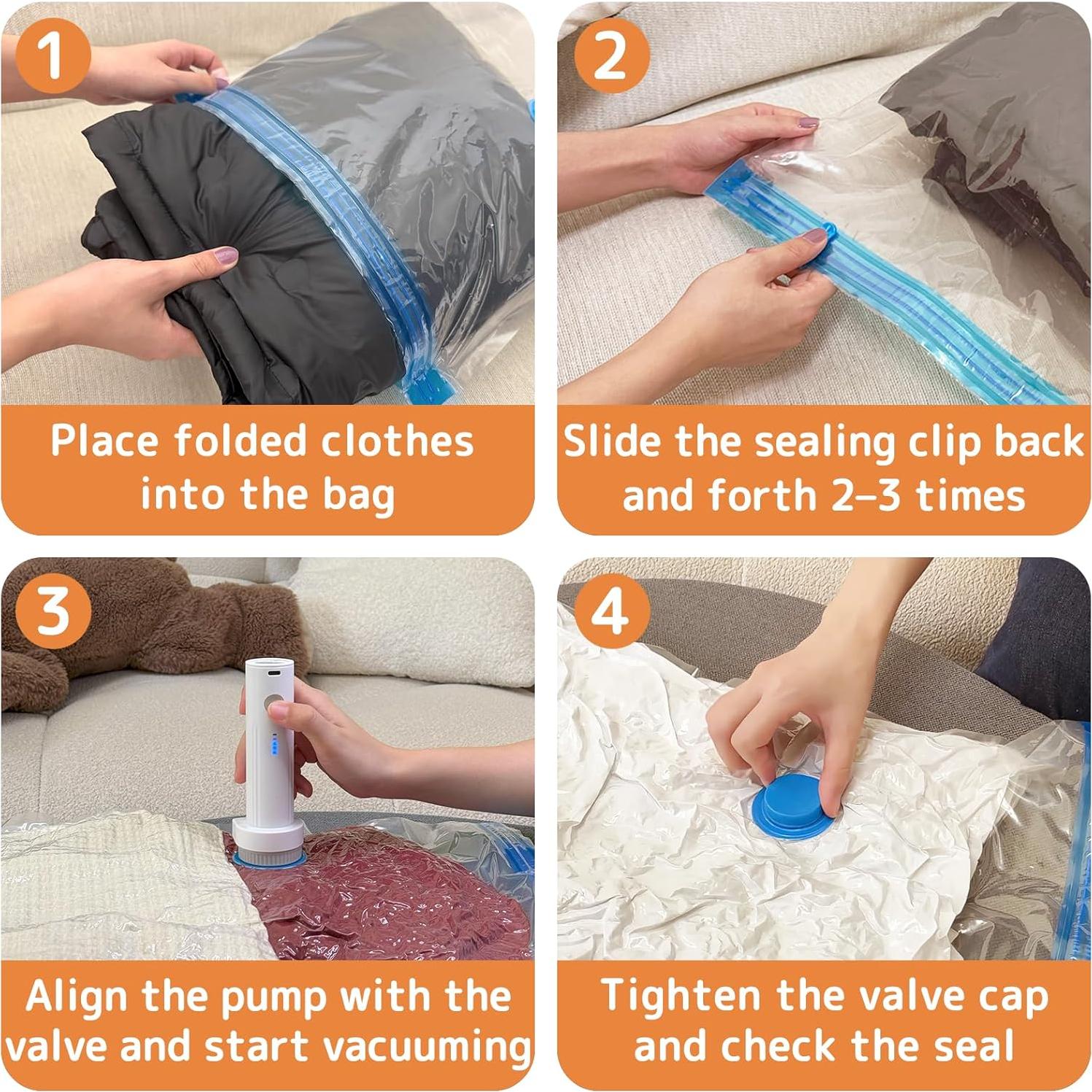 Paquete de 12 Bolsas de Vacío QIJIAYI con Bomba Recargable