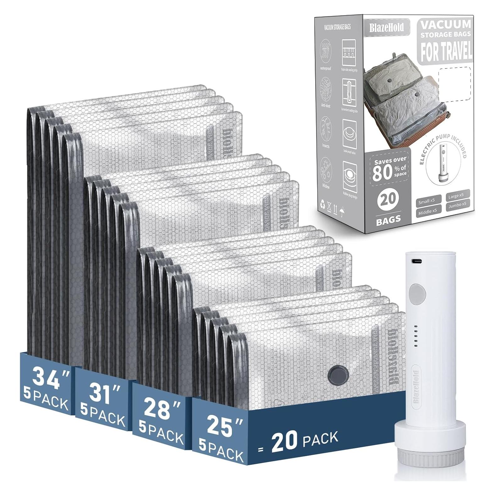 20 Bolsas de Almacenamiento al Vacío BlazeHold con Bomba Eléctrica