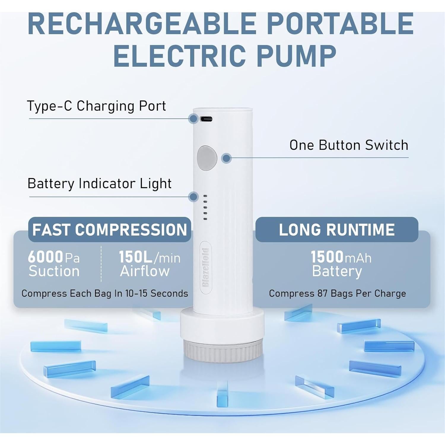 20 Bolsas de Almacenamiento al Vacío BlazeHold con Bomba Eléctrica