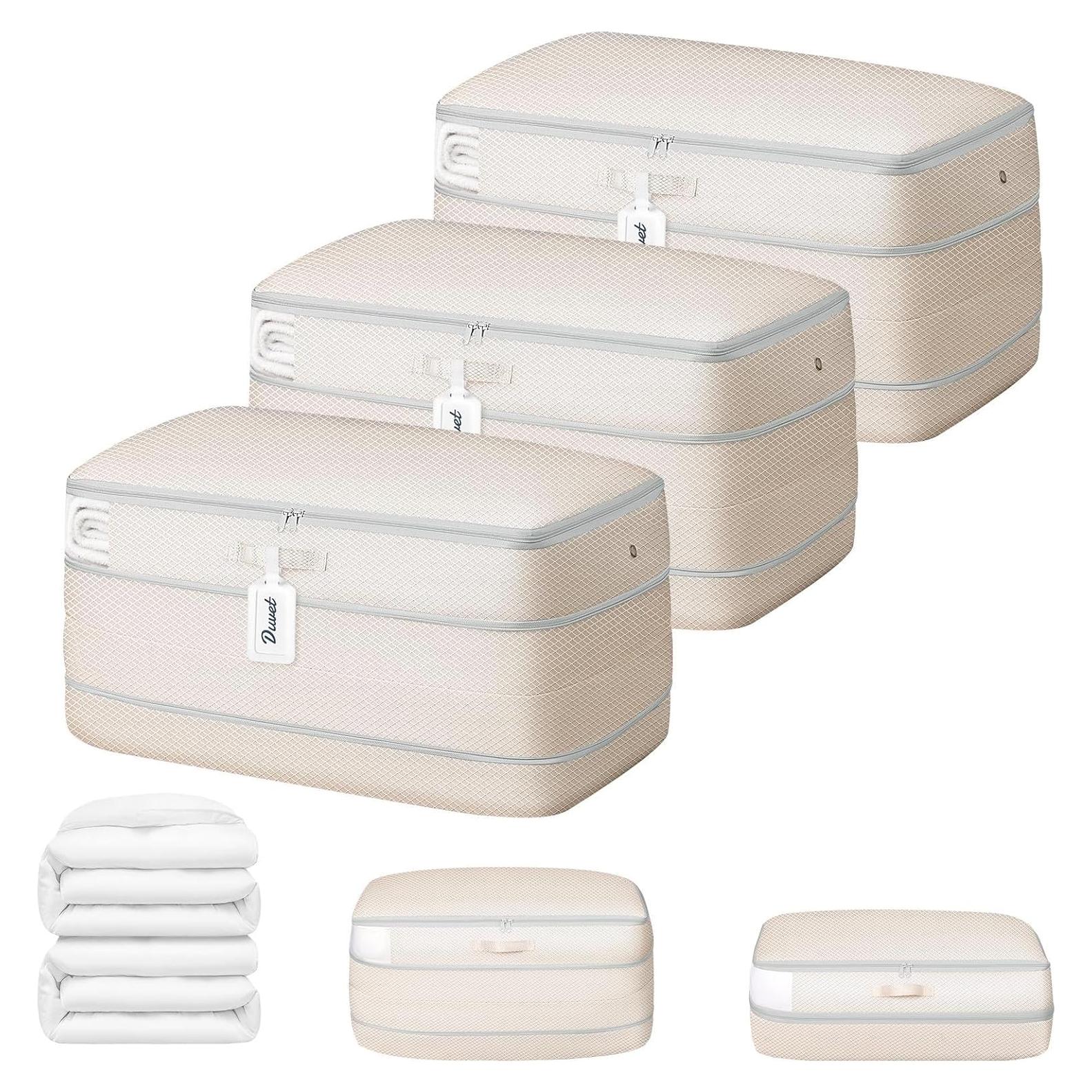 DIMJ Bolsa de Almacenamiento Compresible 100L Beige - 3 Piezas