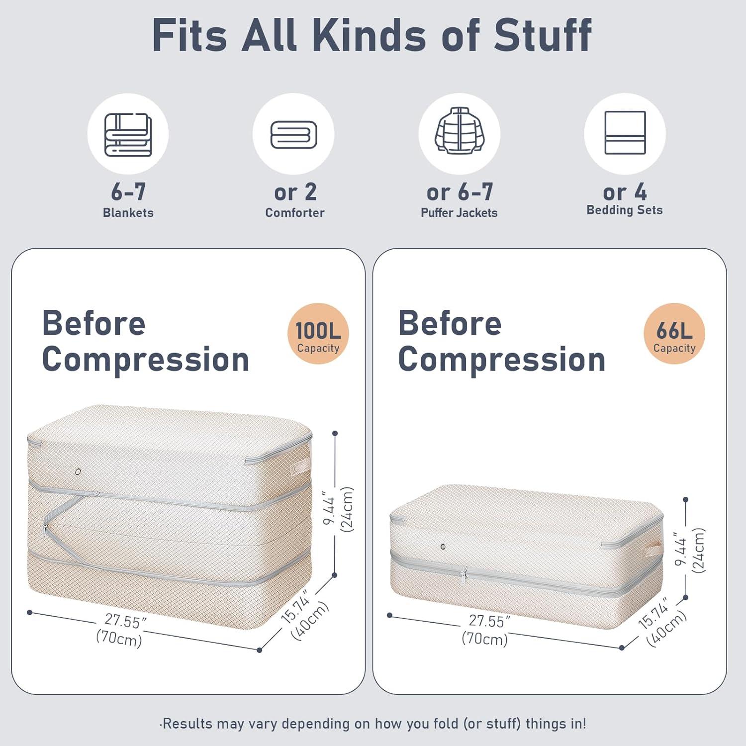 DIMJ Bolsa de Almacenamiento Compresible 100L Beige - 3 Piezas