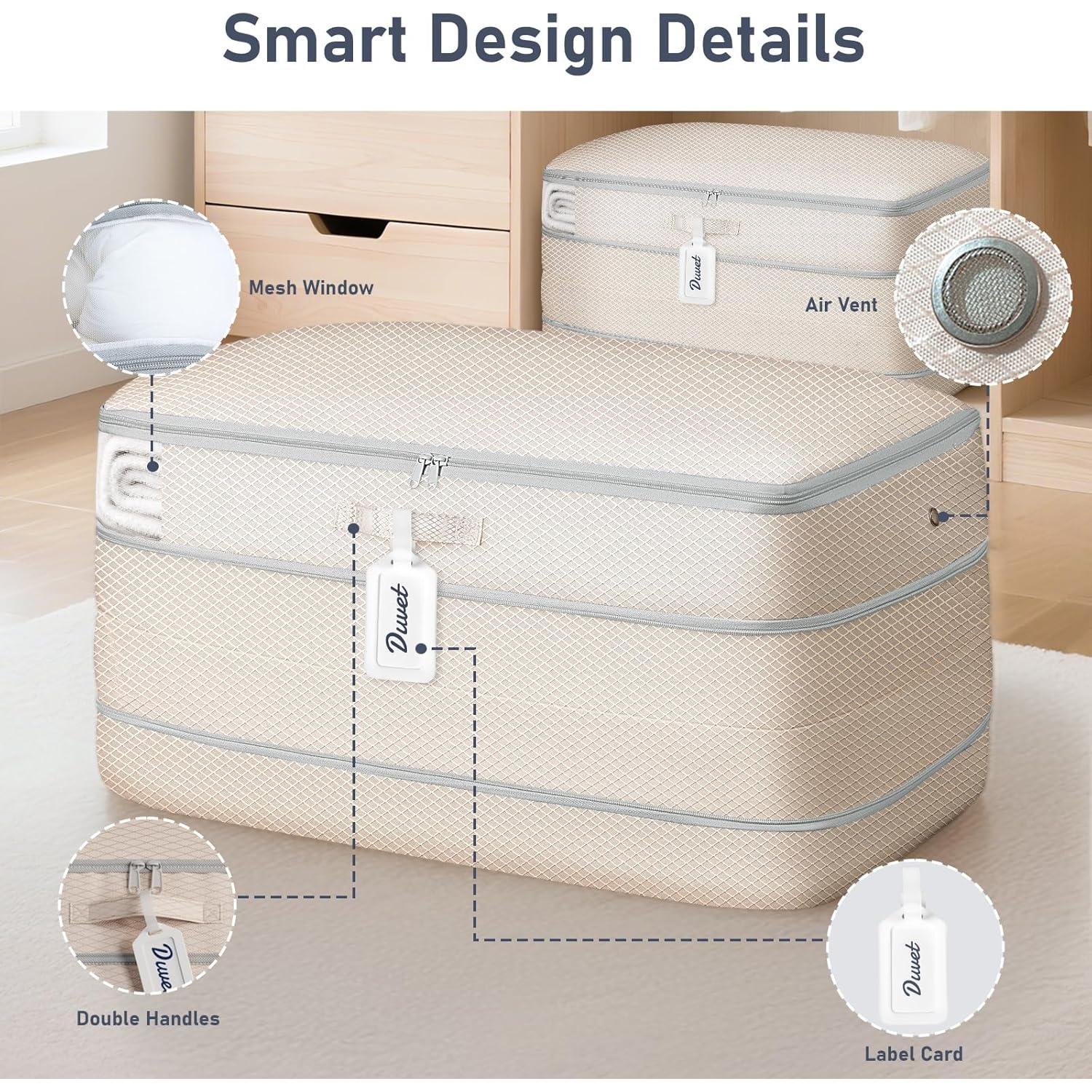 DIMJ Bolsa de Almacenamiento Compresible 100L Beige - 3 Piezas