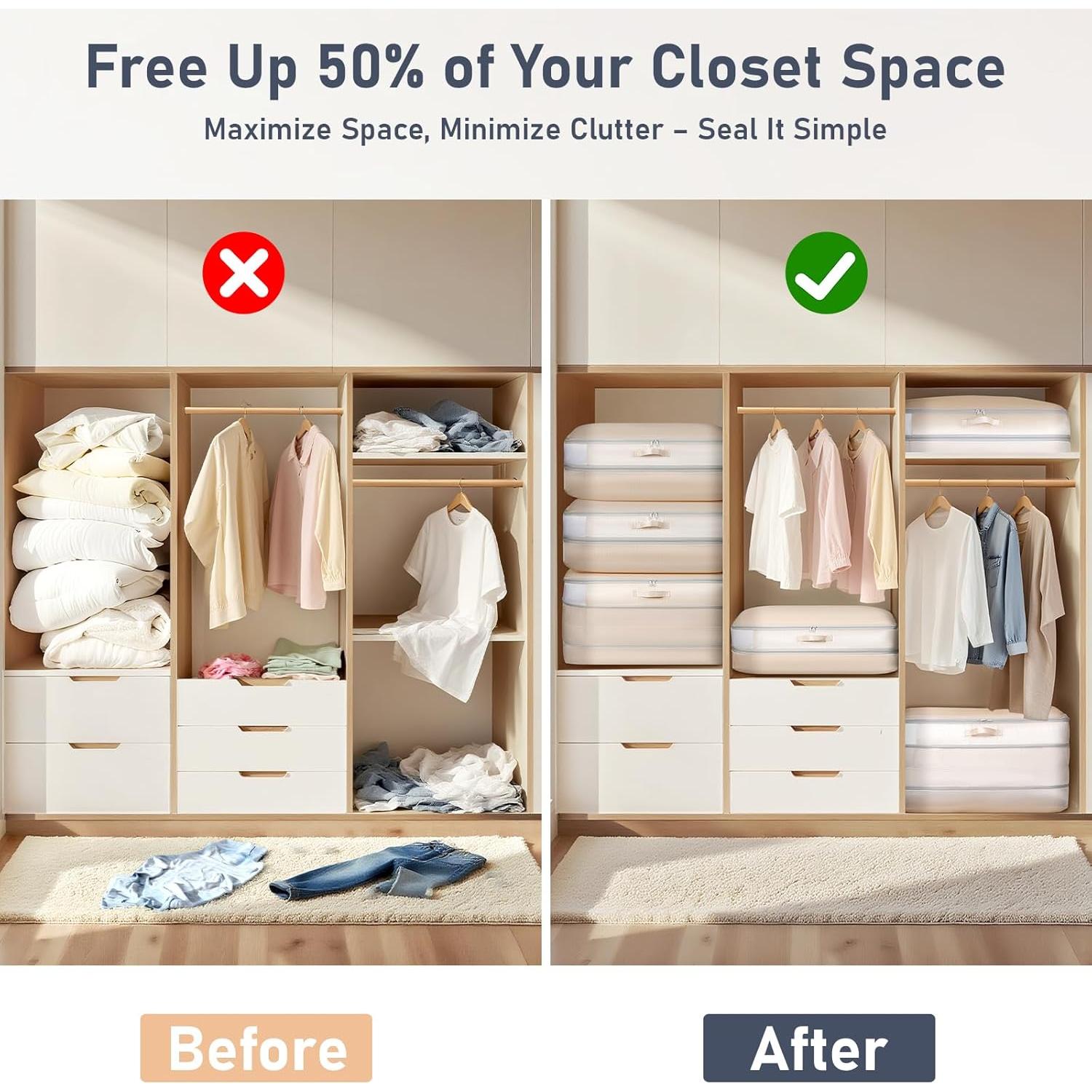 DIMJ Bolsa de Almacenamiento Compresible 100L Beige - 3 Piezas