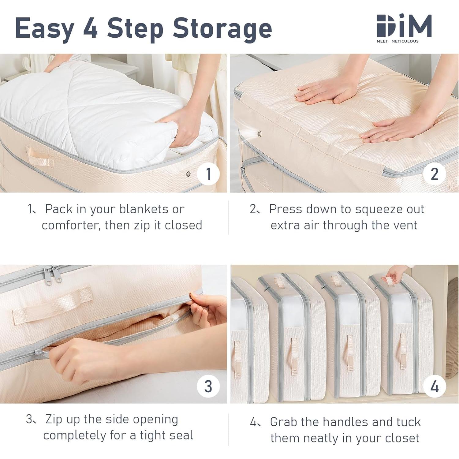 DIMJ Bolsa de Almacenamiento Compresible 100L Beige - 3 Piezas