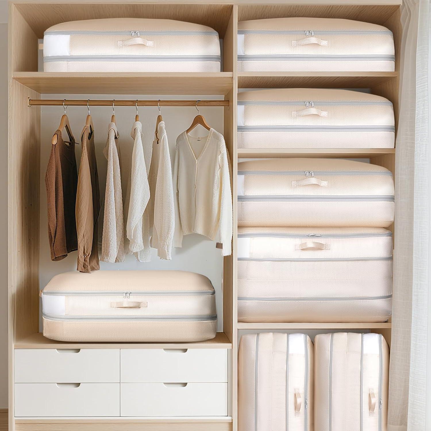 DIMJ Bolsa de Almacenamiento Compresible 100L Beige - 3 Piezas