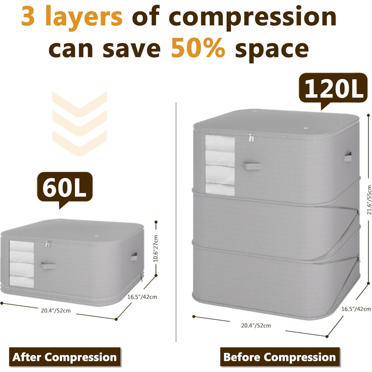 Bolsa de Almacenamiento Compresible Posurry 2 PCS Gris 51.8x41.9x54.9 cm