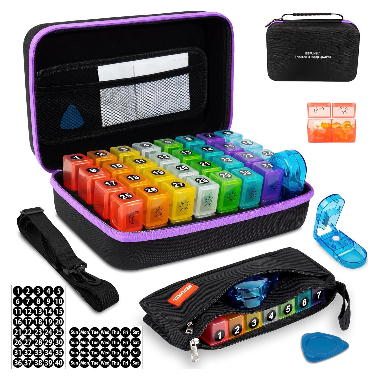 Organizador de Pastillas Mensual BEFUNZL 31 Días Púrpura 2 Veces al Día