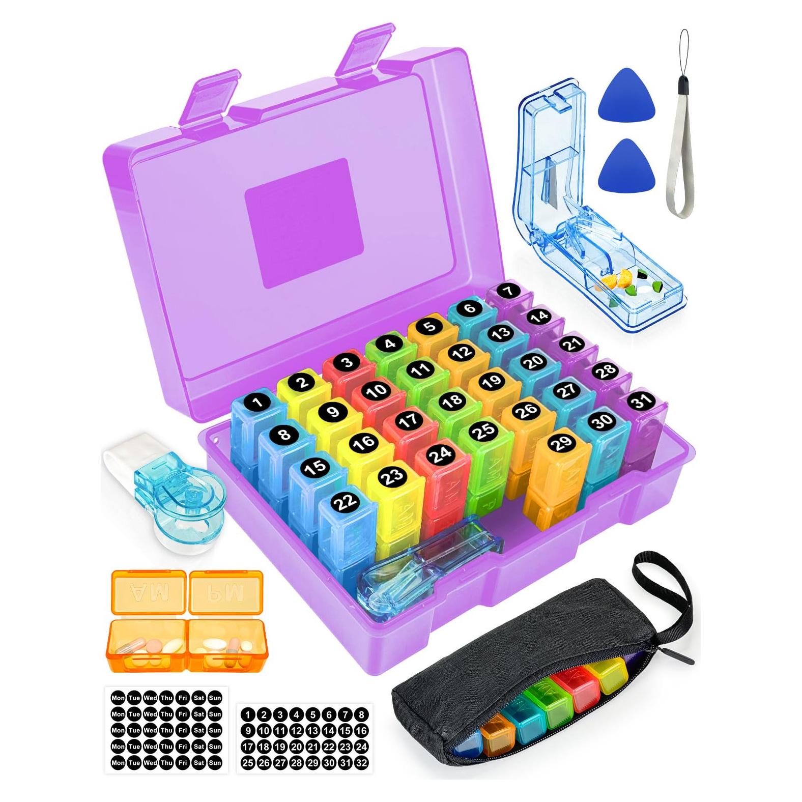 Organizador de Pastillas Mensual Friwole 2 Veces al Día Púrpura