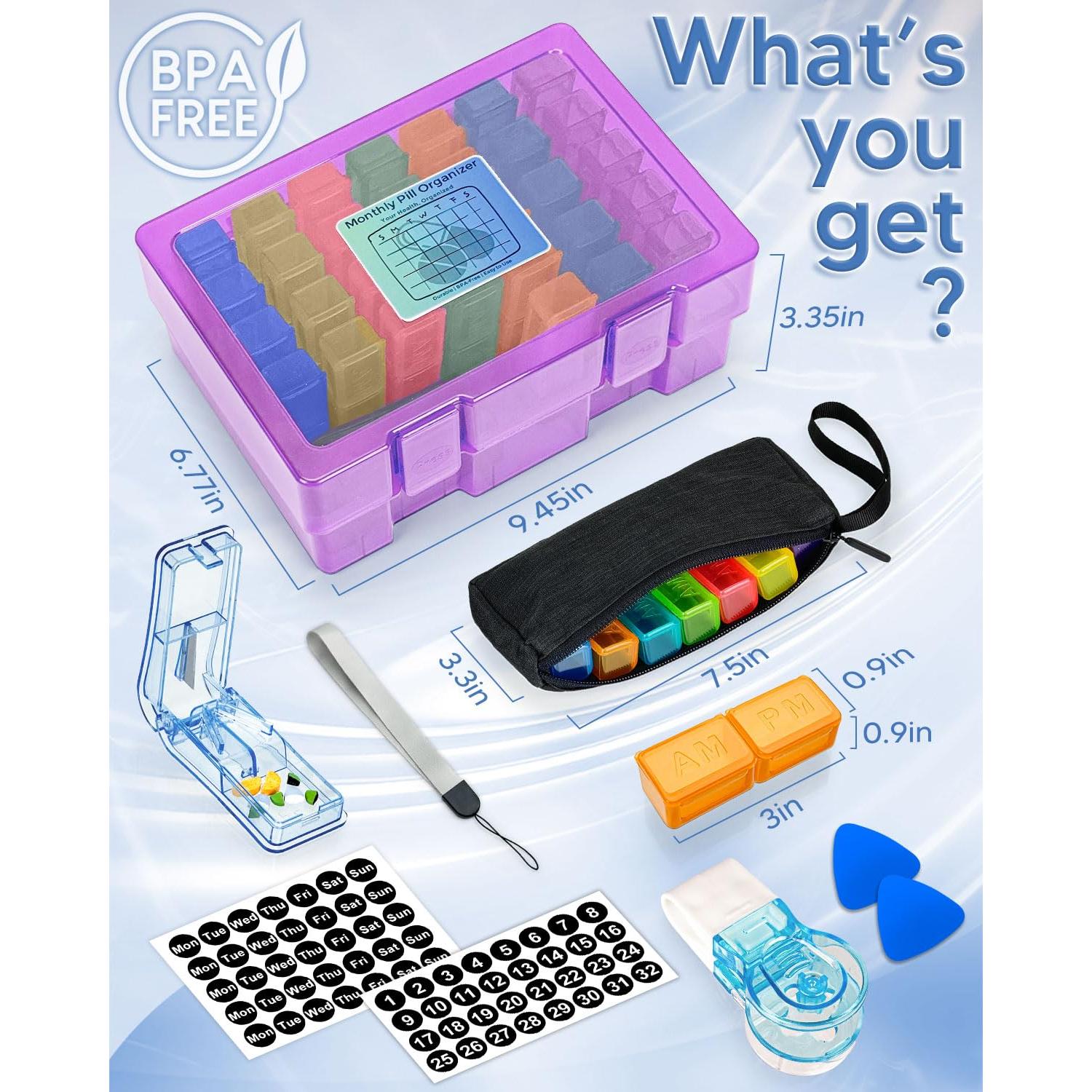 Organizador de Pastillas Mensual Friwole 2 Veces al Día Púrpura