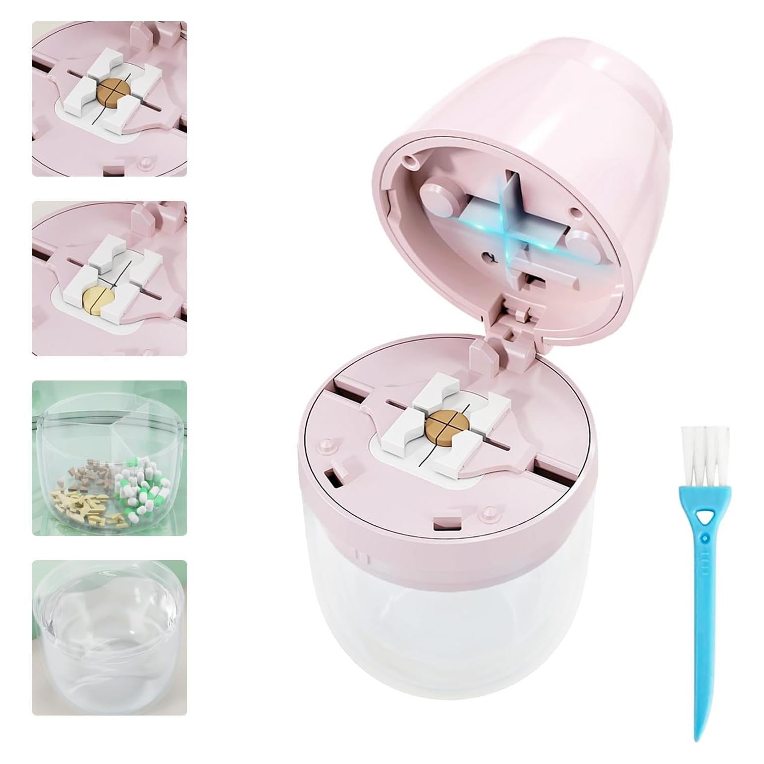 Cortador de Pastillas Yuxiu Tech con Taza y Almacenamiento Rosa