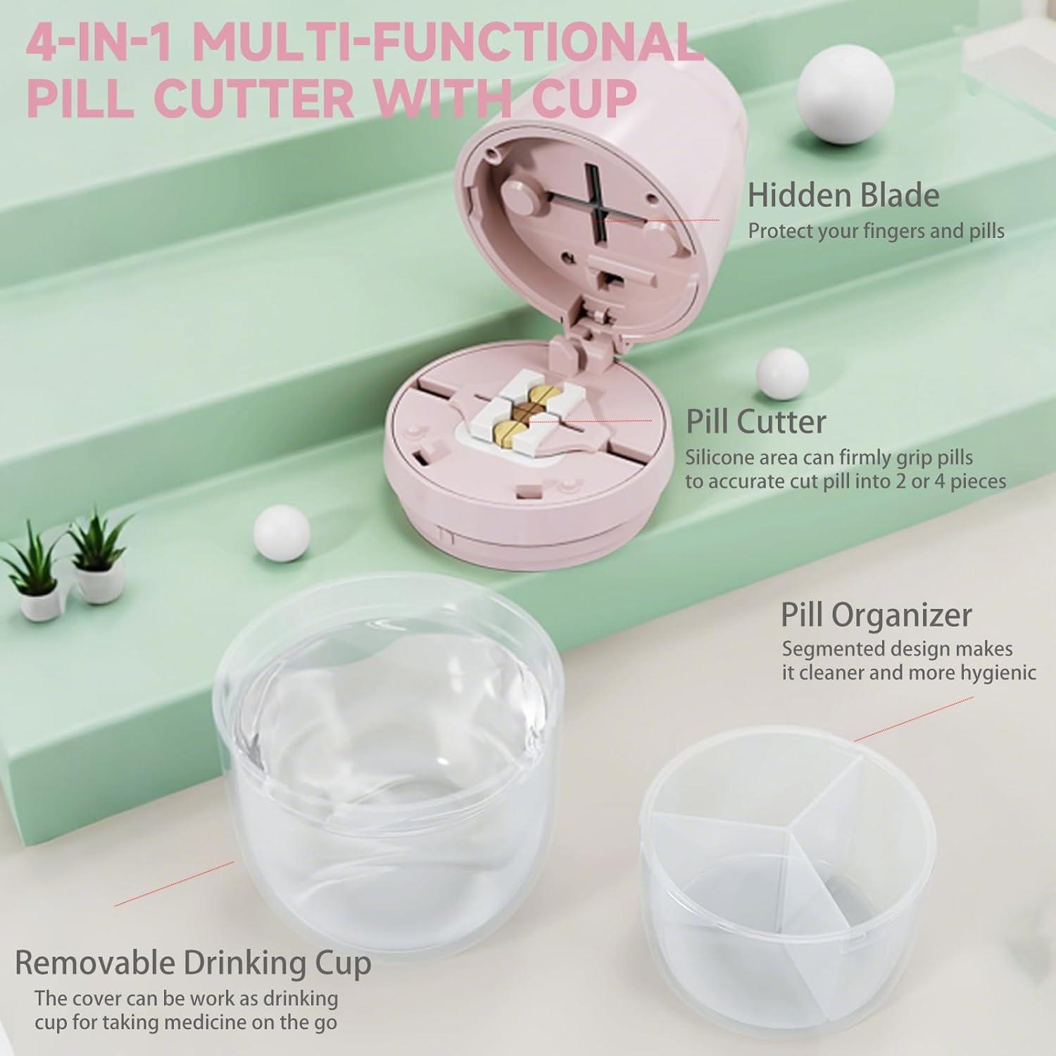 Cortador de Pastillas Yuxiu Tech con Taza y Almacenamiento Rosa