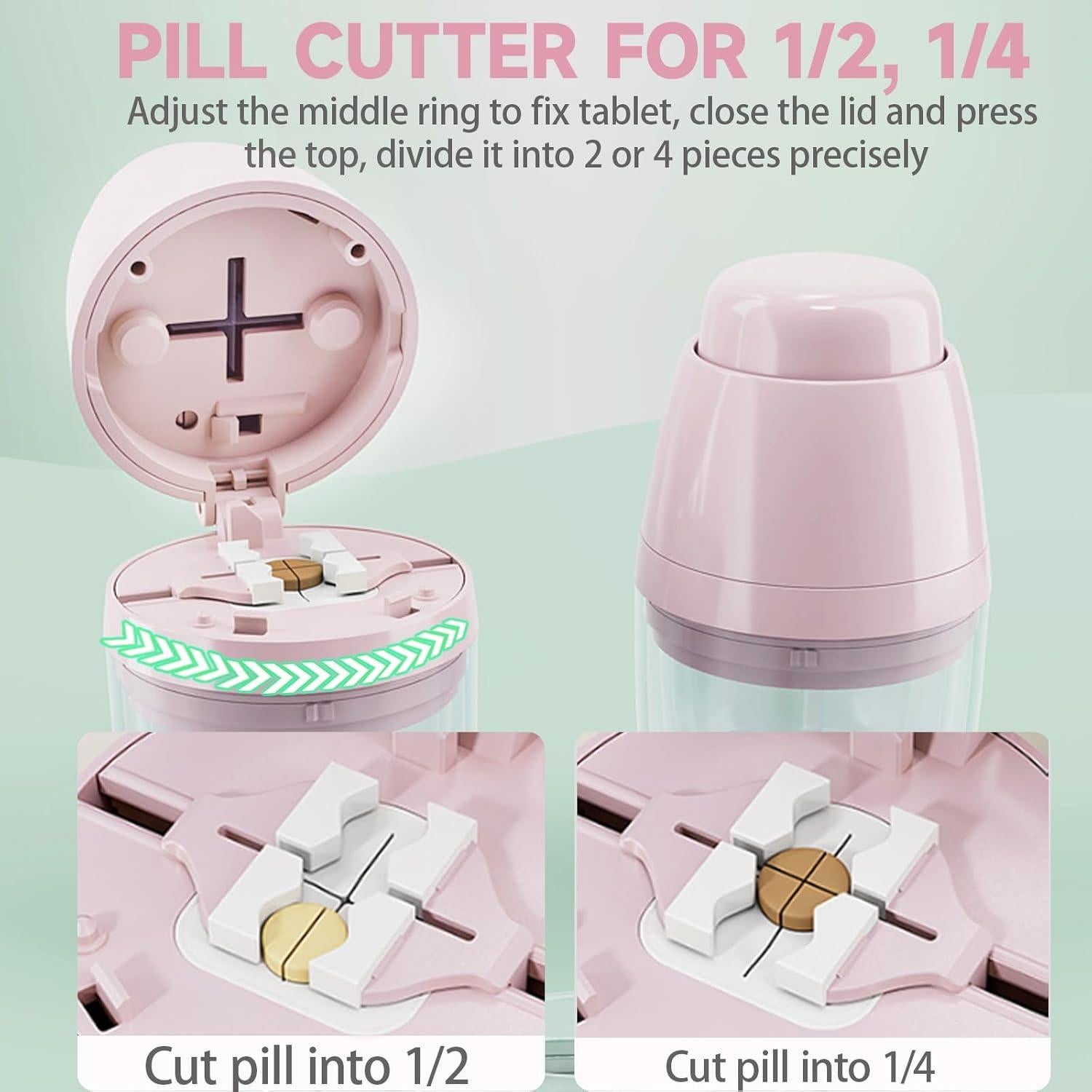 Cortador de Pastillas Yuxiu Tech con Taza y Almacenamiento Rosa