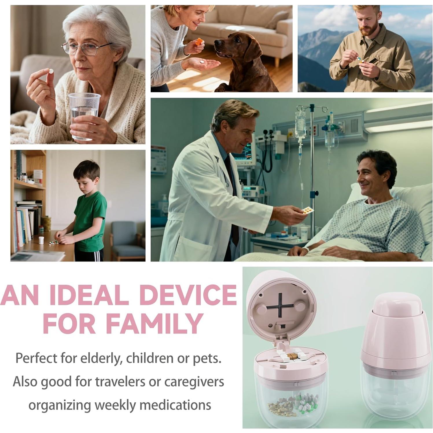 Cortador de Pastillas Yuxiu Tech con Taza y Almacenamiento Rosa