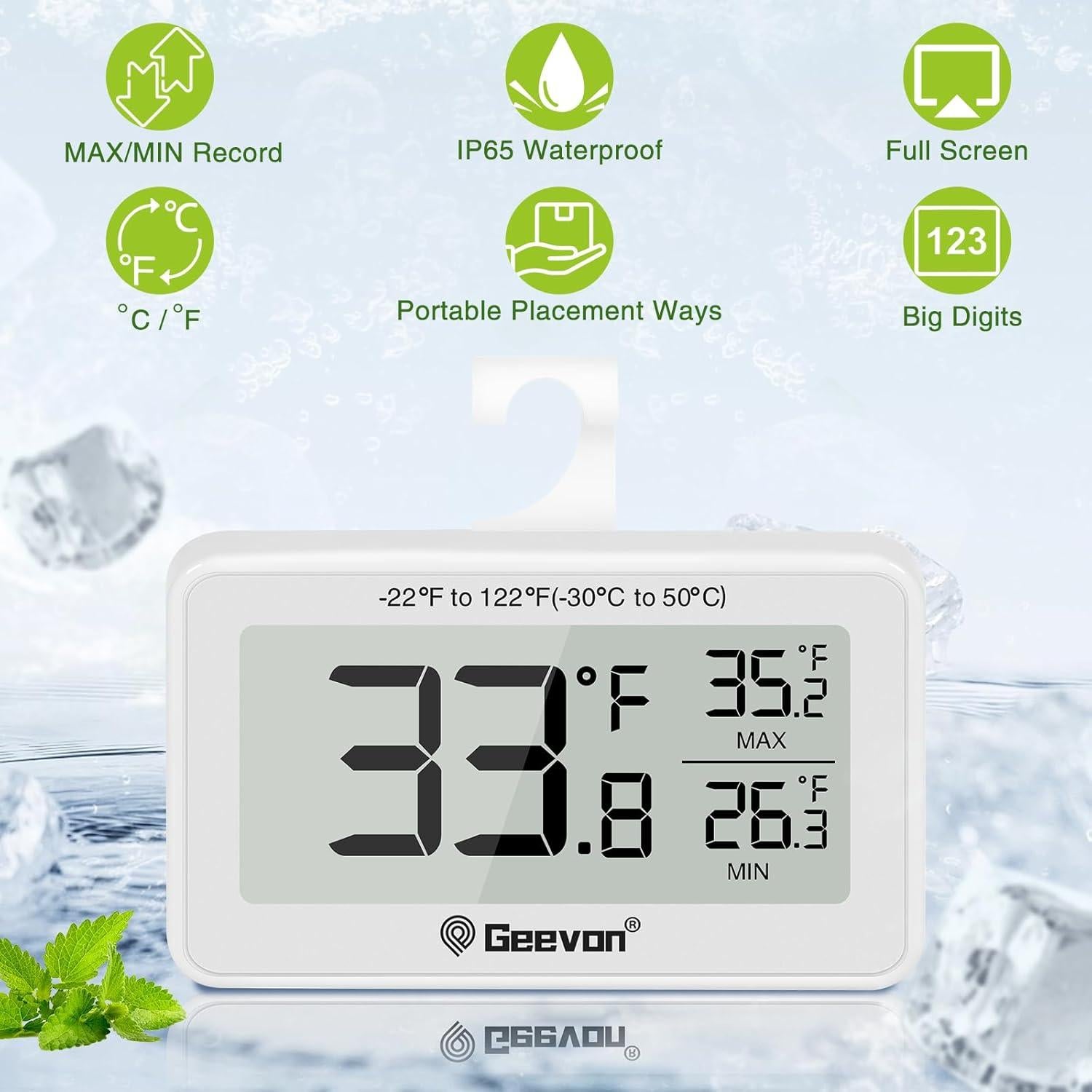 Termómetro Digital para Refrigerador Geevon 2 Pack IP65 LCD