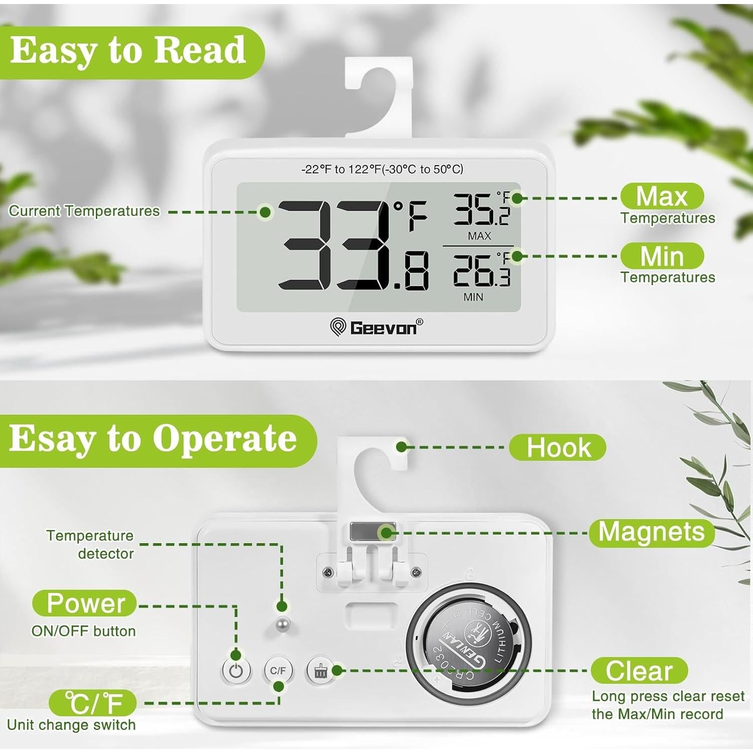 Termómetro Digital para Refrigerador Geevon 2 Pack IP65 LCD