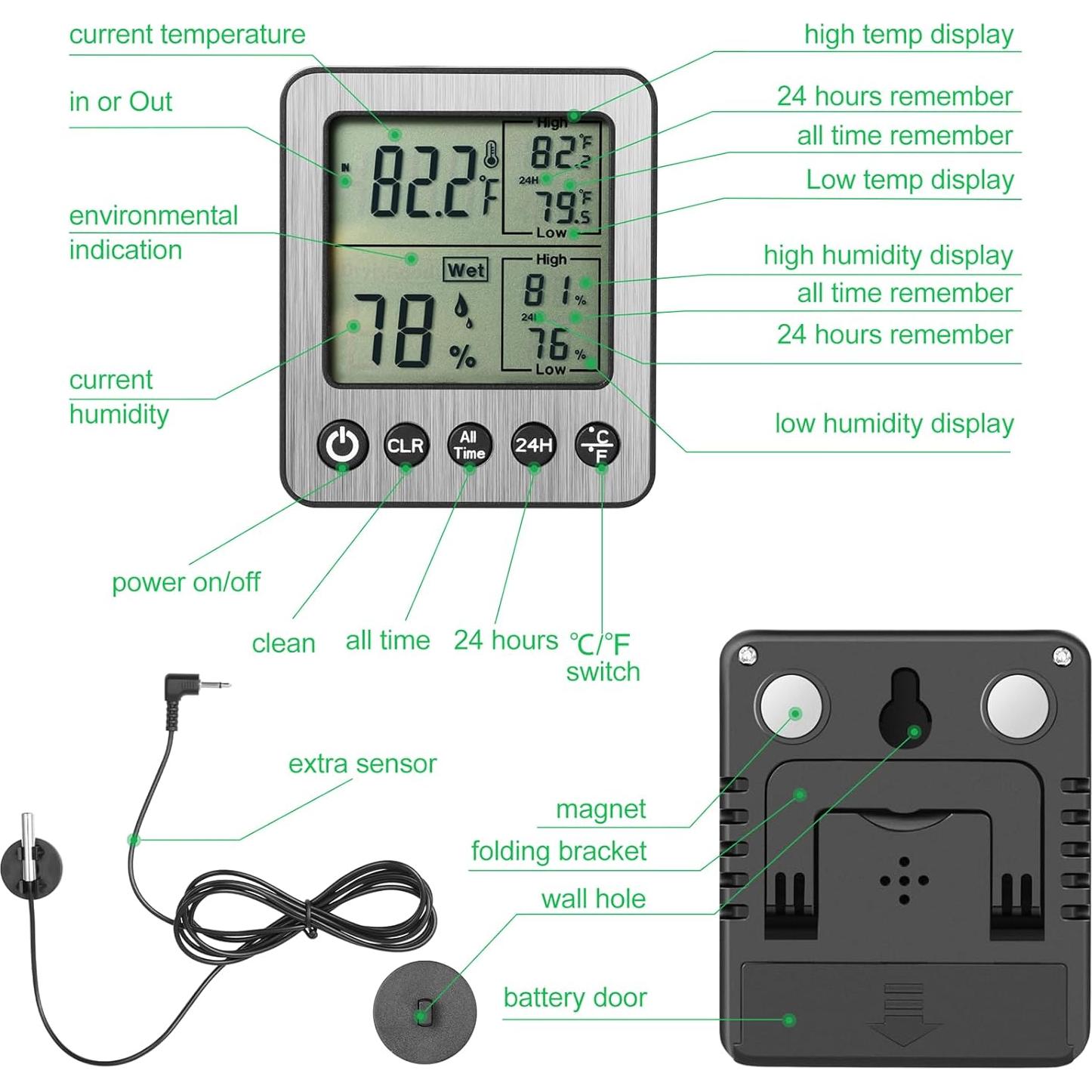 Termómetro Digital de Refrigerador Vlejeari ZZ20 2 PCS con Sensor Extra