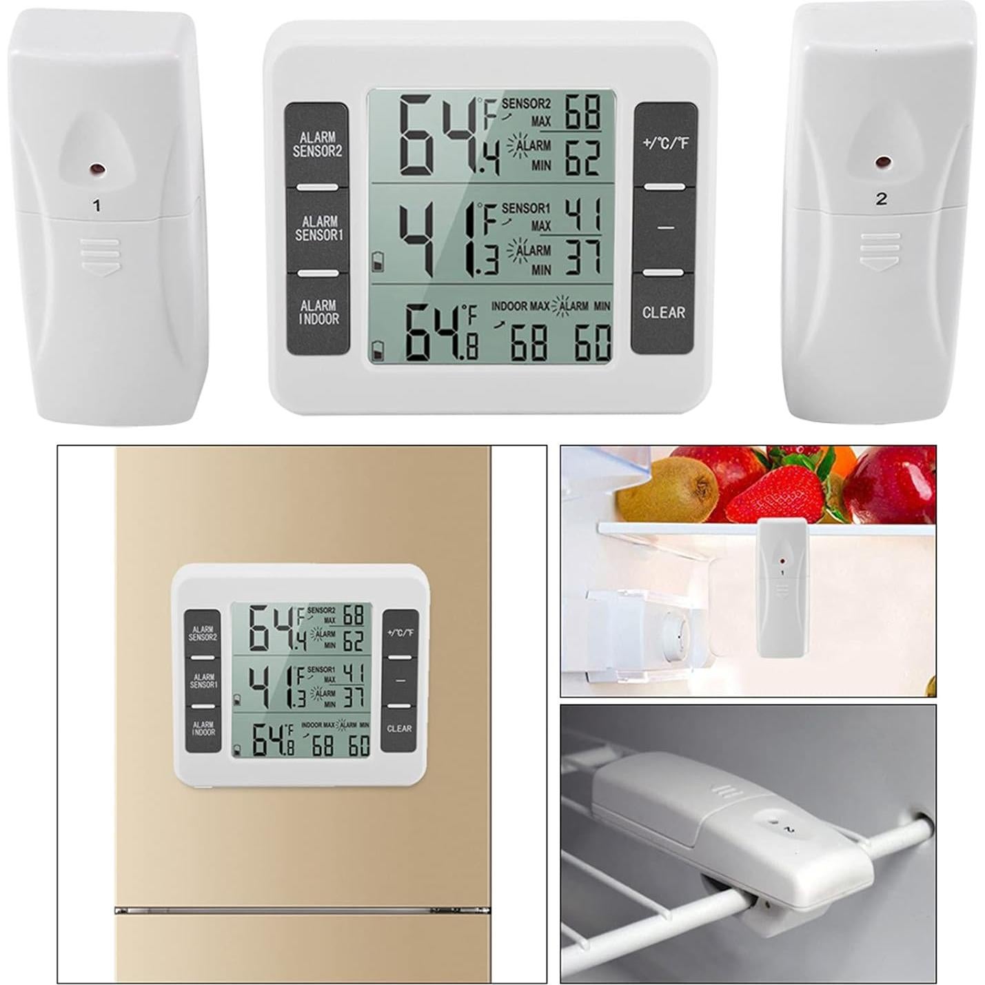 Termómetro Digital de Nevera Ejoyous con 2 Sensores y Alarma