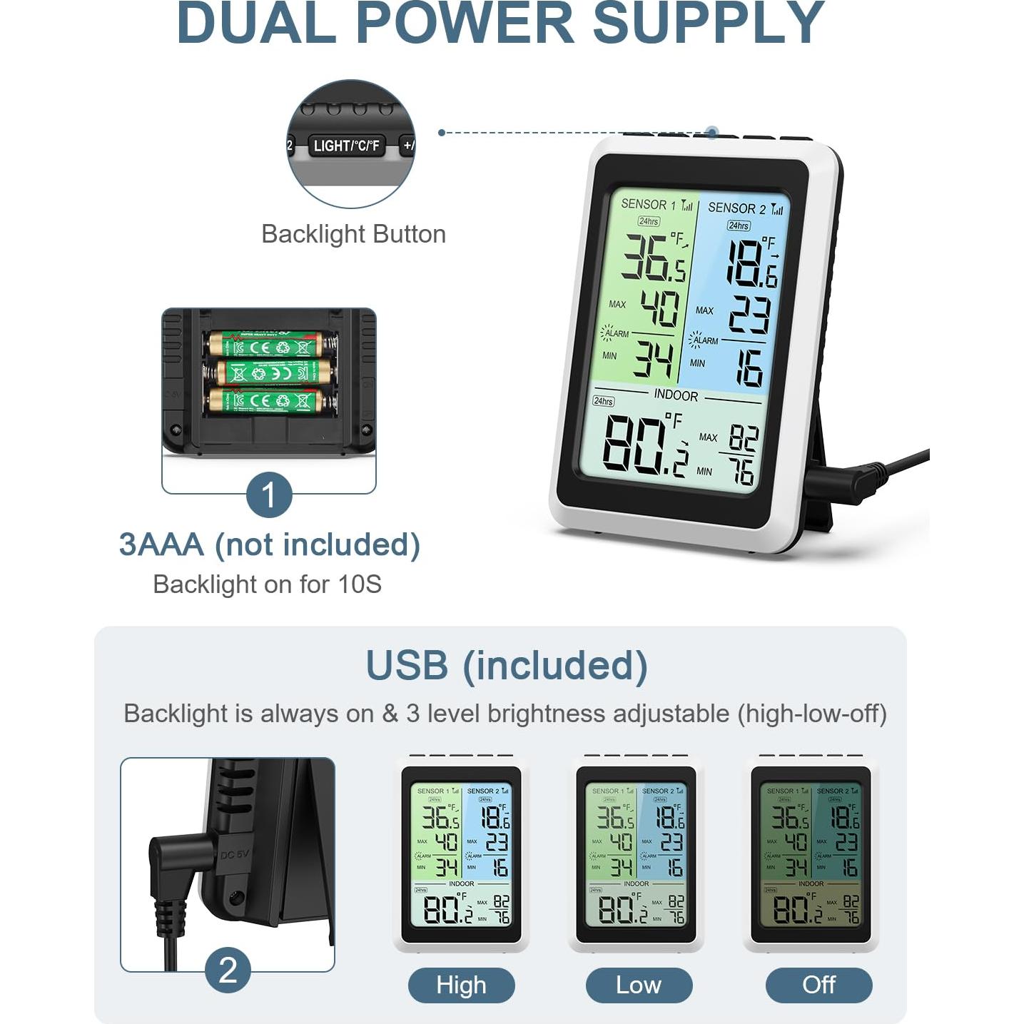 Termómetro Digital Inalámbrico Ankilo con 2 Sensores y Alarma