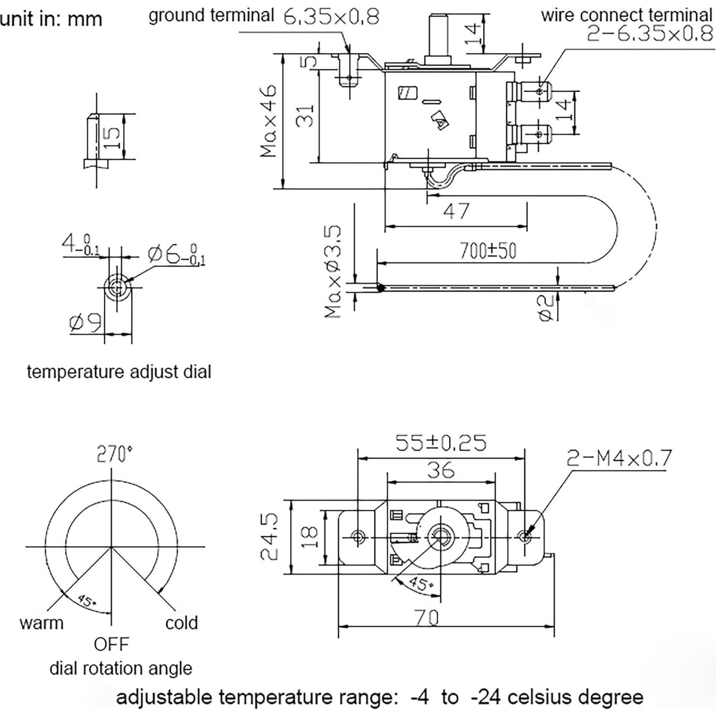 Termostato Universal Shyly WPF-20 para Refrigerador -20°C a -3°C