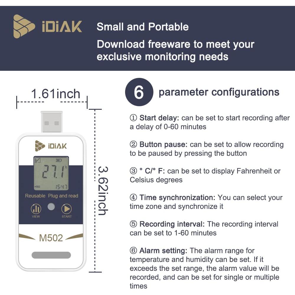 Registrador de Datos de Temperatura IDIAK M502 USB 14400 Puntos