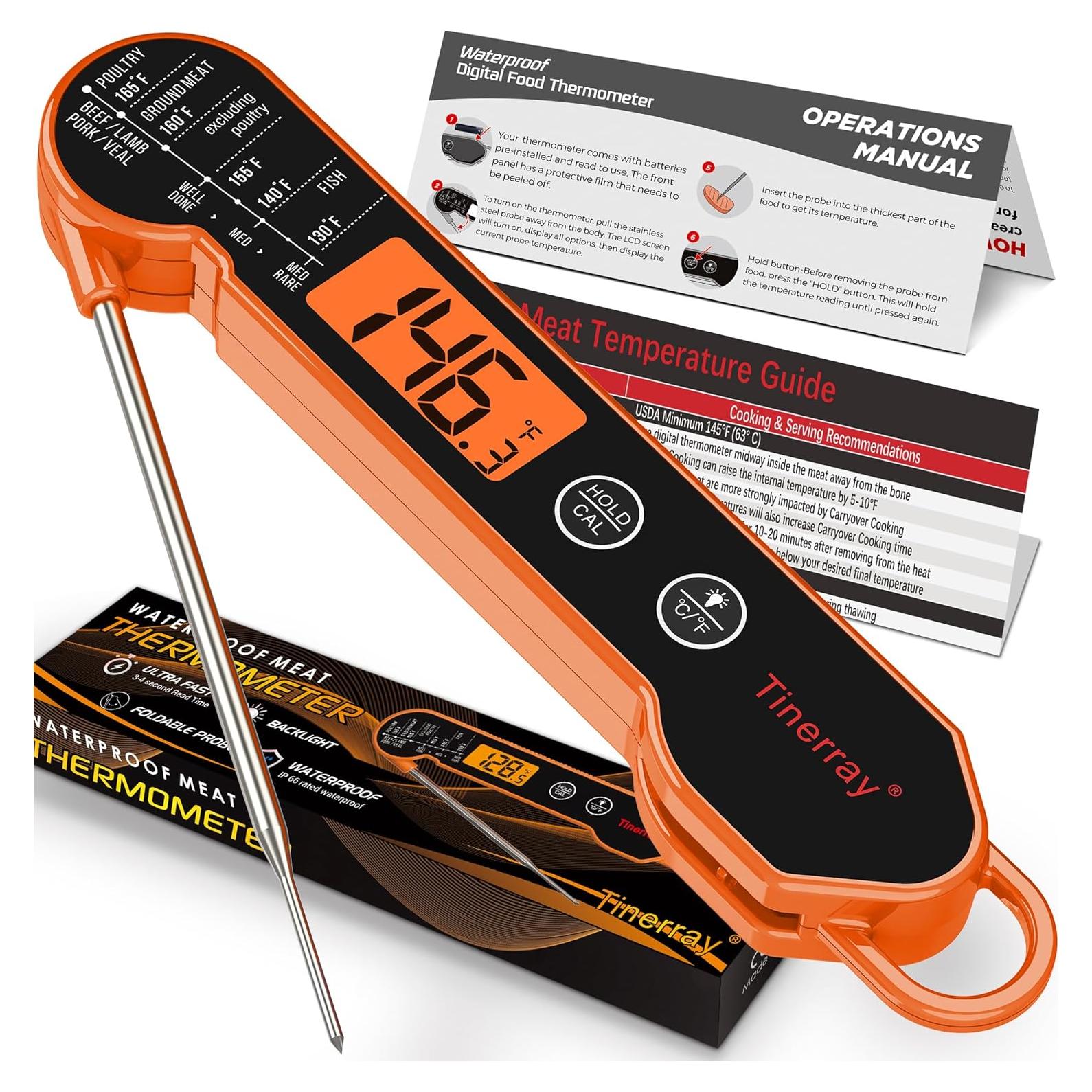 Termómetro Digital de Carne Tinerray - Lectura Rápida 1s, Impermeable