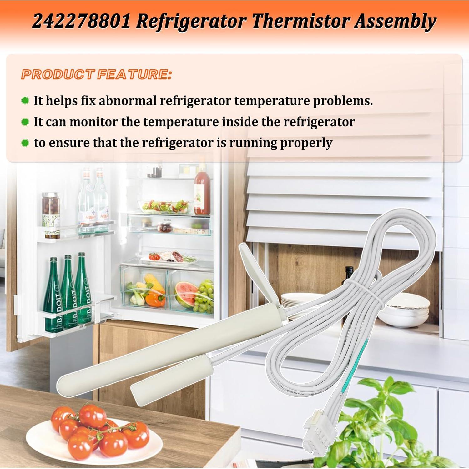 242278801 Refrigerator Thermistor Assembly for Frigidaire Refrigerator Temperature Sensor Replacement Parts AP5802148, EAP8760187, PS8760187