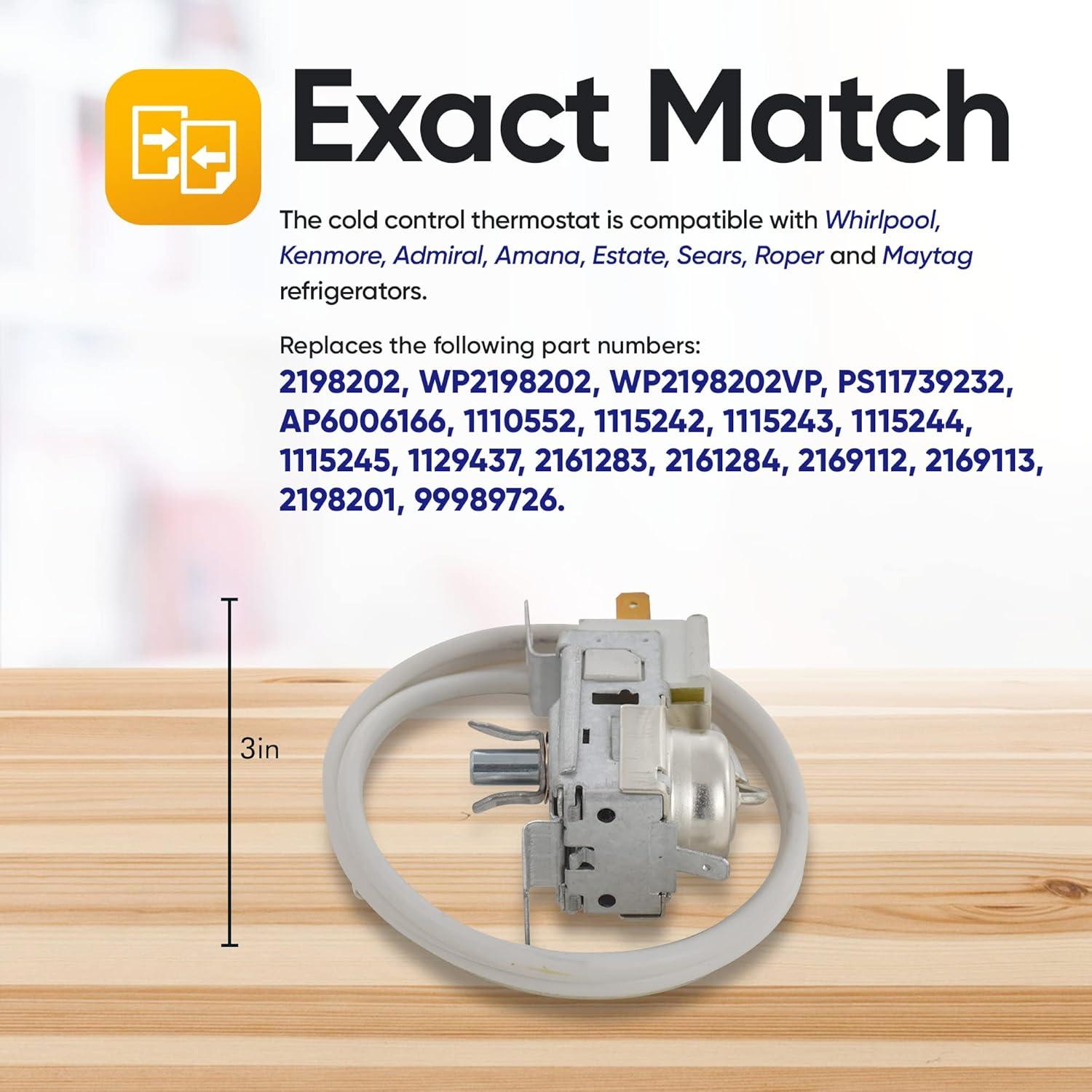Termostato de Control Frío 2198202 para Refrigerador Whirlpool